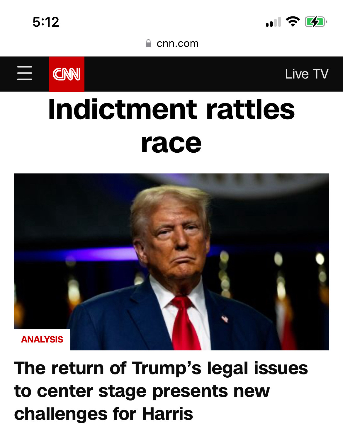 CNN: indictment rattles race. The return of Trump’s legal issues to center stage presents new challenges for Harris.