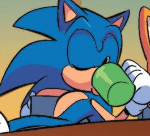 Sonic sipping from a mug