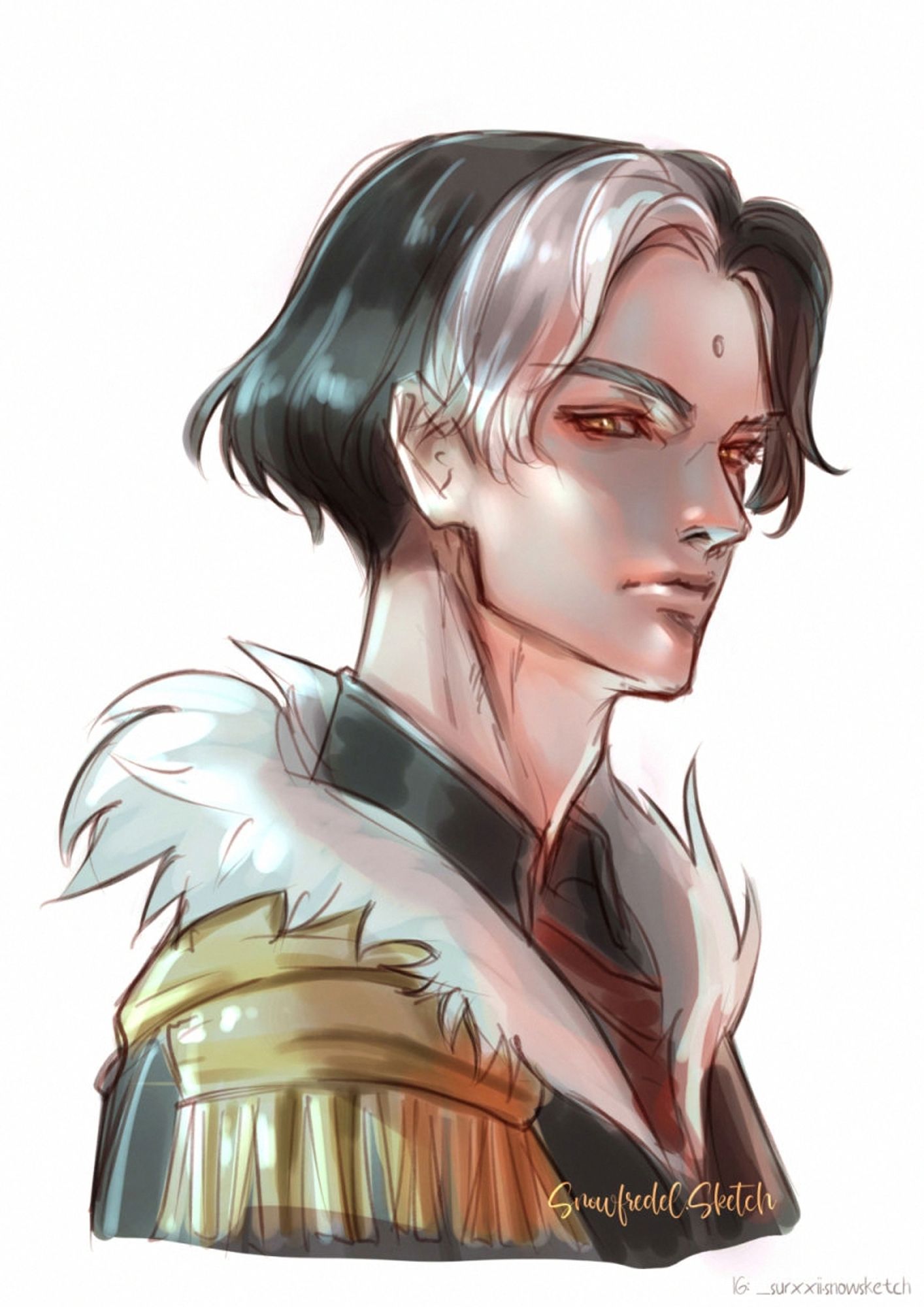 sketch color of emet selch bust up portrait from FFXIV final fantasy XIV ff14