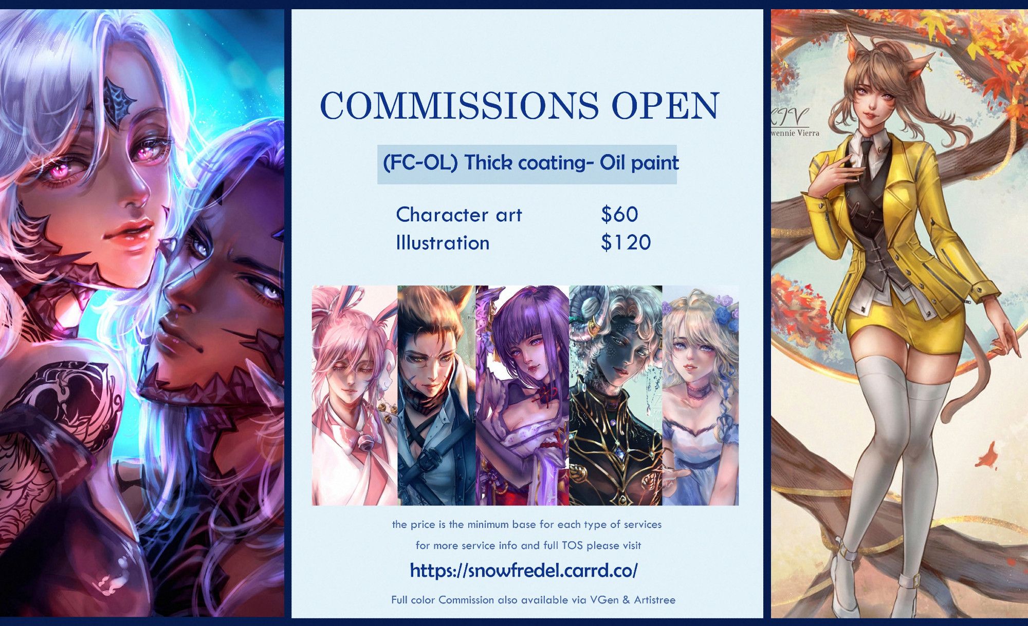 commission sheet for art, with example of OC and ffxiv, BG3 character commission