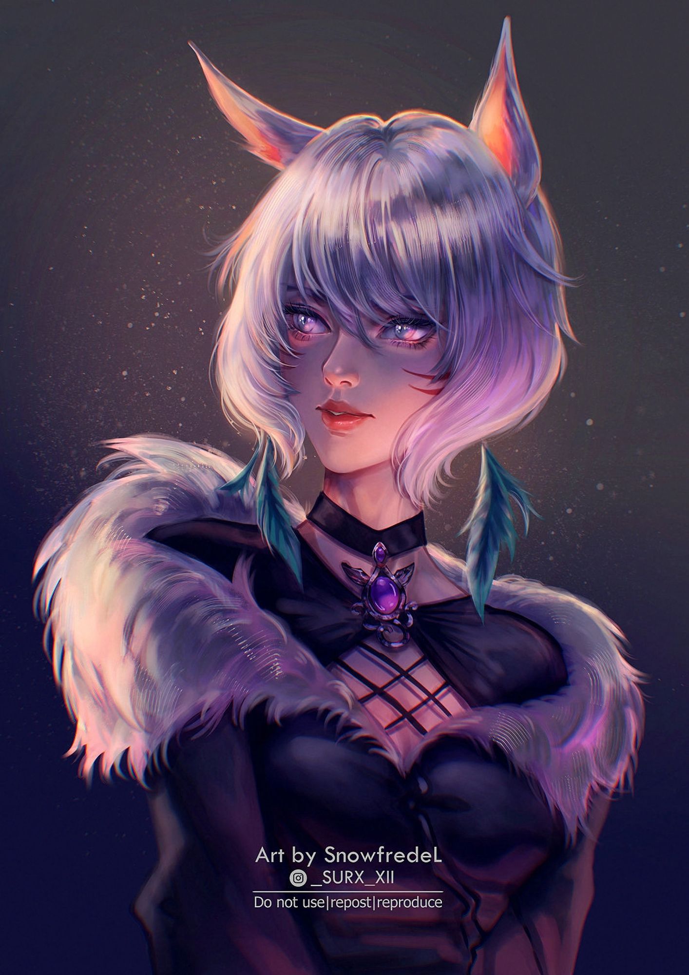 Y'shtola Yshtola miqote fanart from final fantasy XIV (ff14) in semi realism rendering style illustration art ffxiv