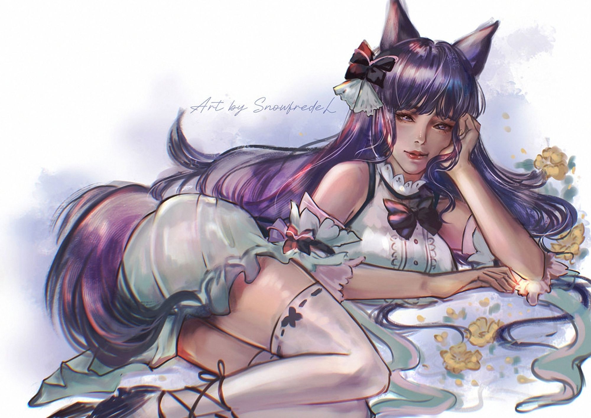 fox girl illustration art in rough paint style