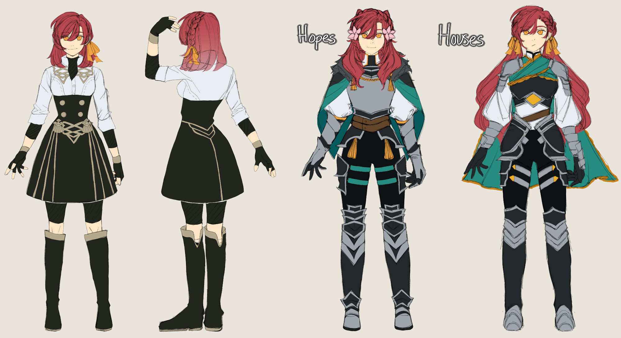 Aislyn (fe3h oc) Full Body Design Pre-Timeskip and Post-Timeskip (both Fire Emblem Warriors: Three Hopes and Fire Emblem: Three Houses)