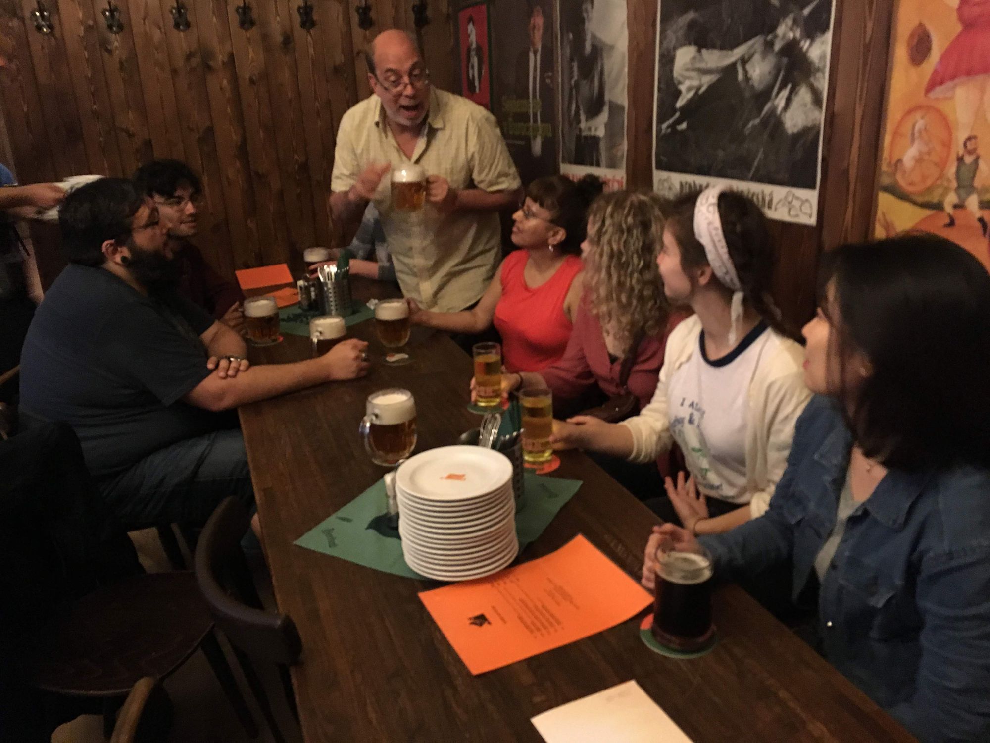 our Prague program local director explains Czech beer to our students at the "Squirrel" pub (preceding image)