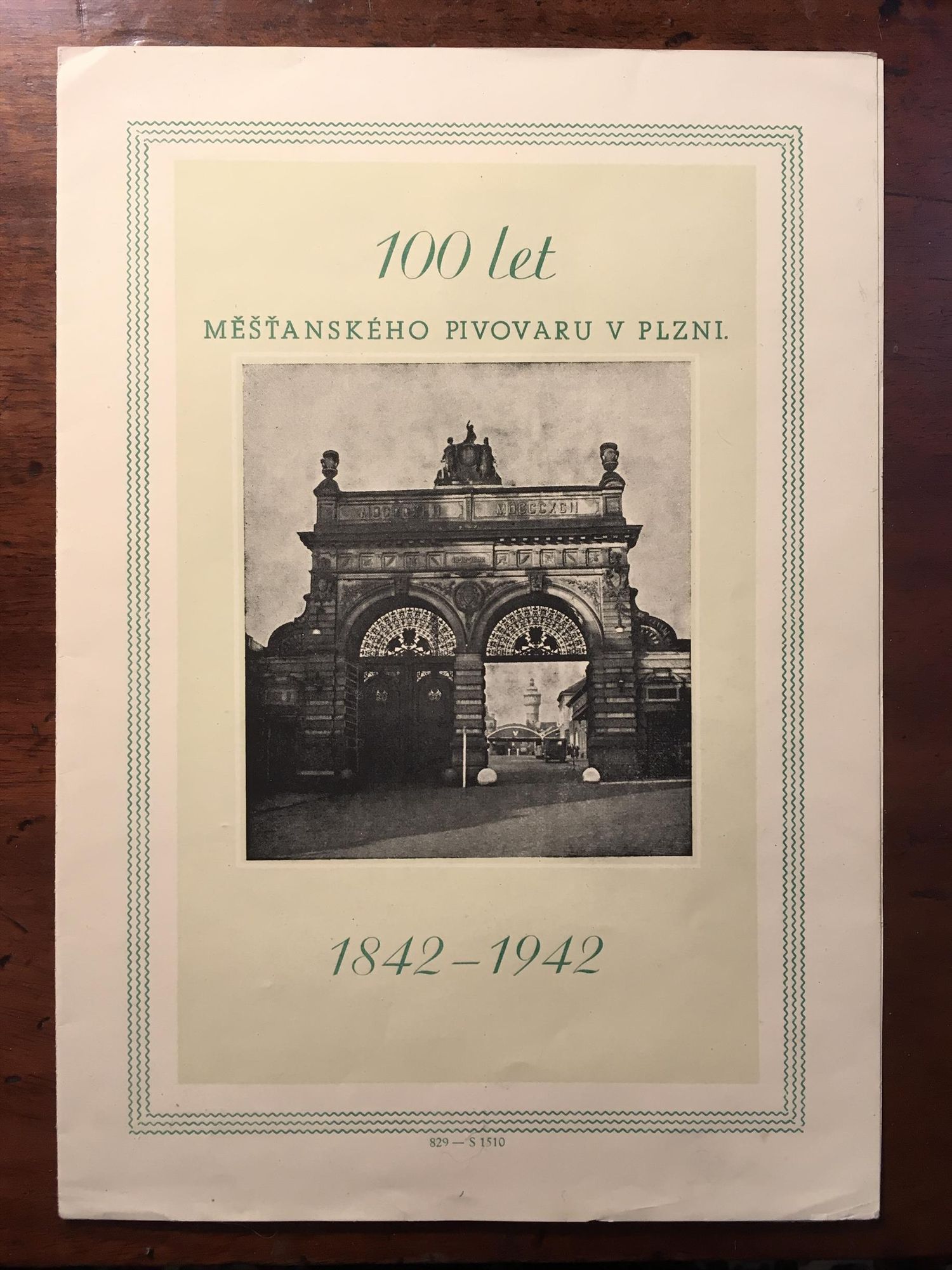 Nazi postal souvenir cover (in Czech) with photograph of the iconic brewery entrance, as still today depicted on the Pilsner Urquell logo