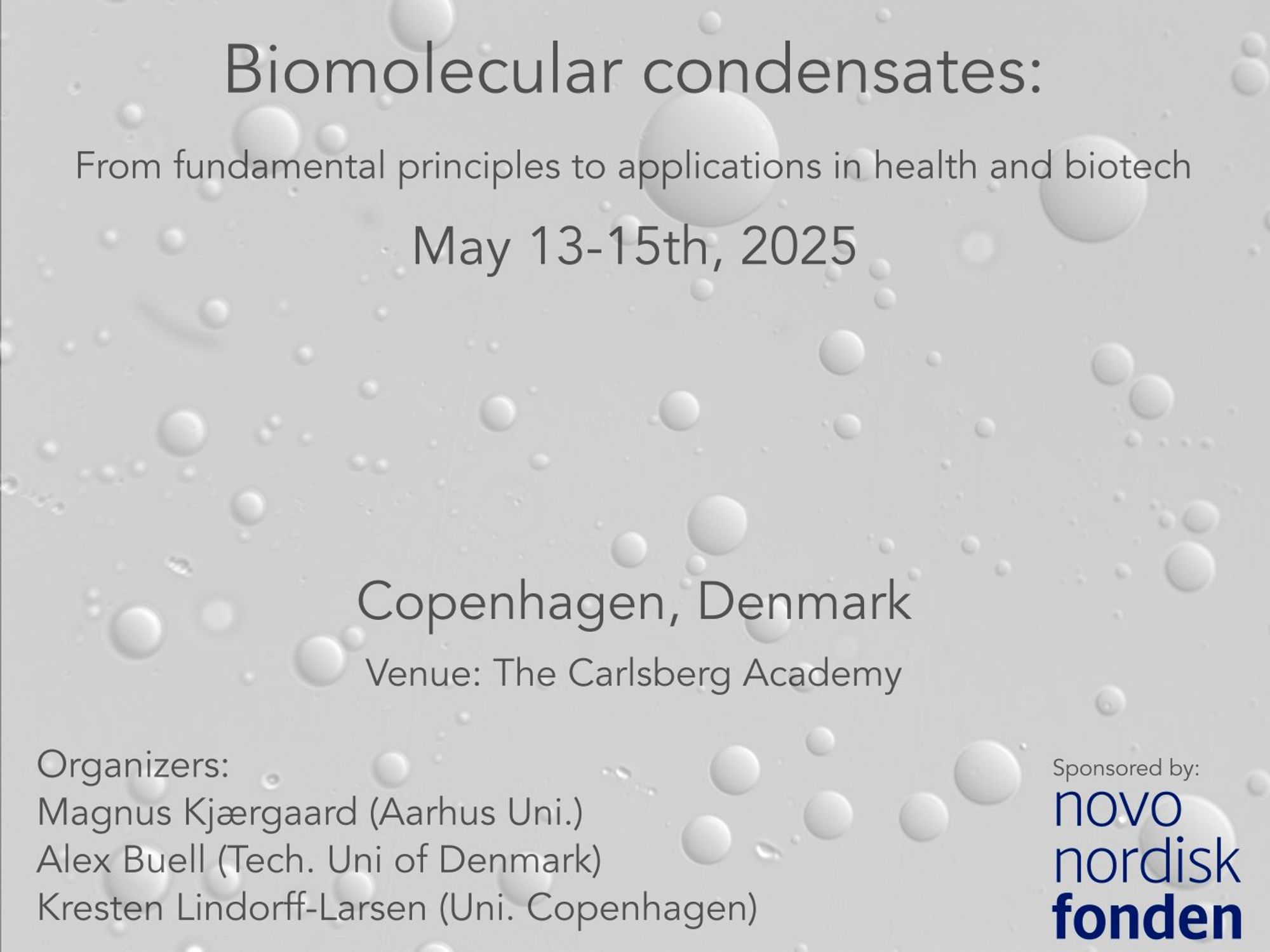 Flyer for a meeting on Biomolecular Condensates in Copenhagen, May 13-15, 2025