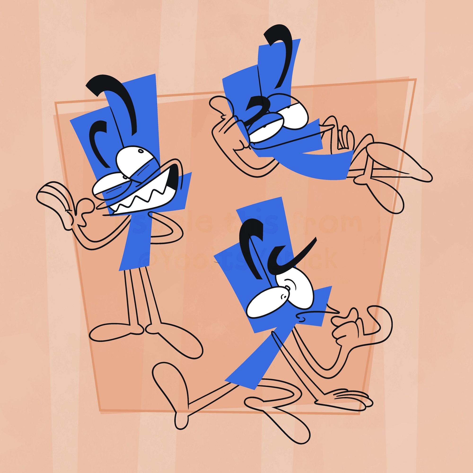 Three drawings of the character Four from Battle From Dream Island