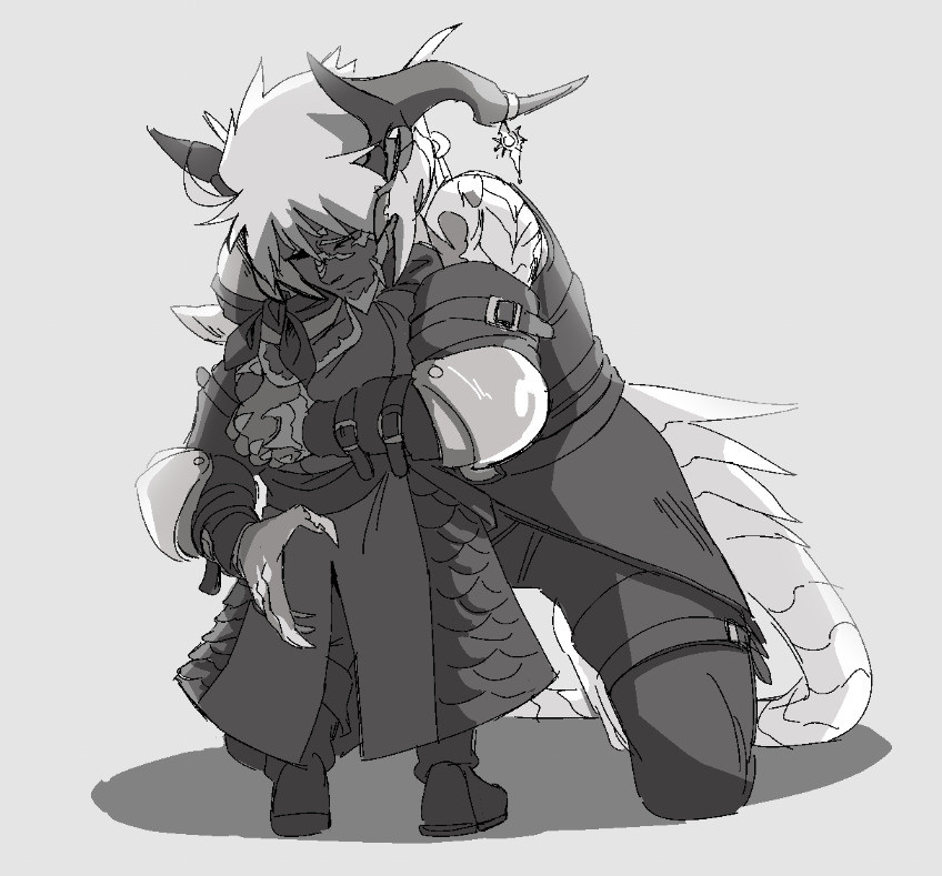 Ridel, an au ra, huggling Flynt, a lalafell.