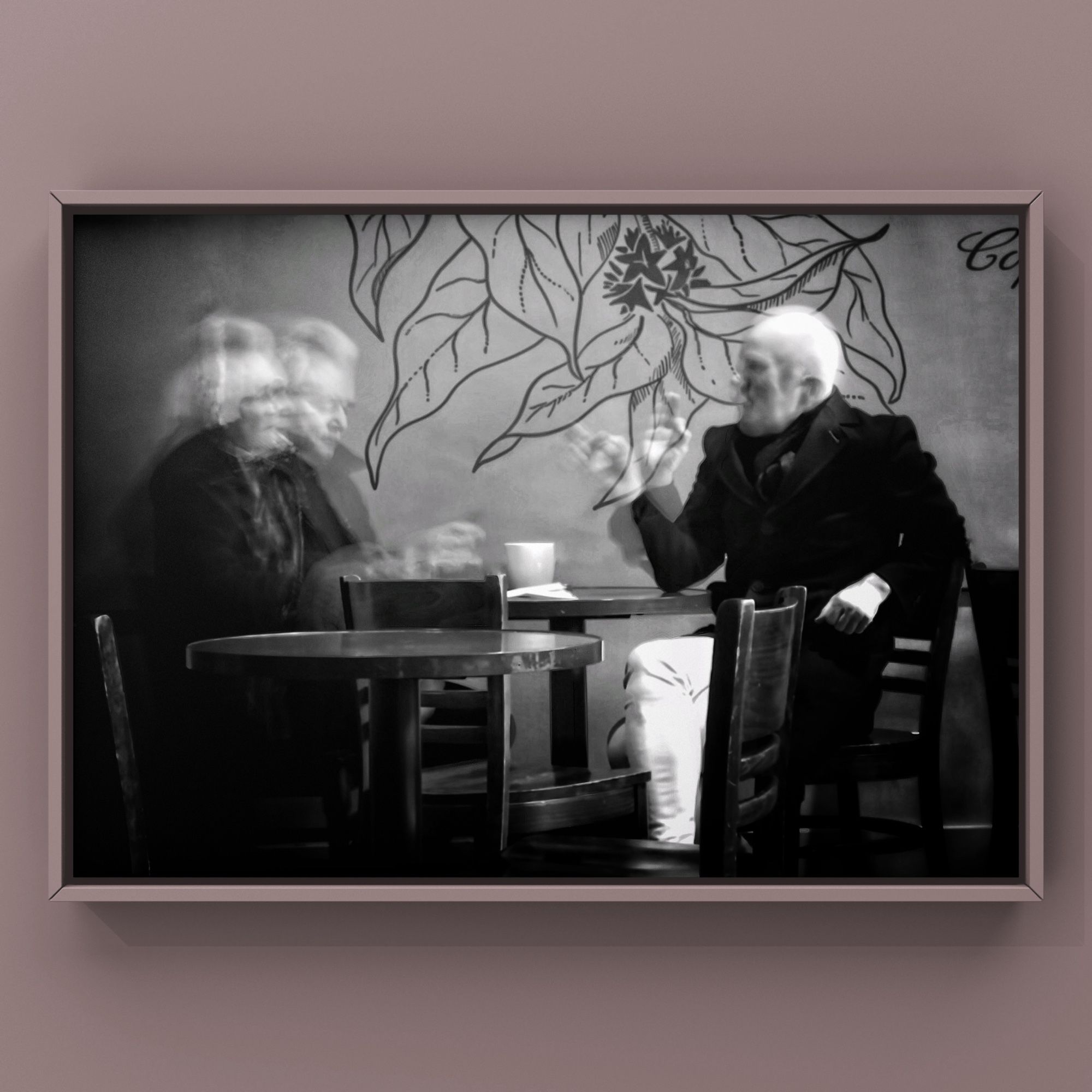 Two men talking  and moving so they are blurred