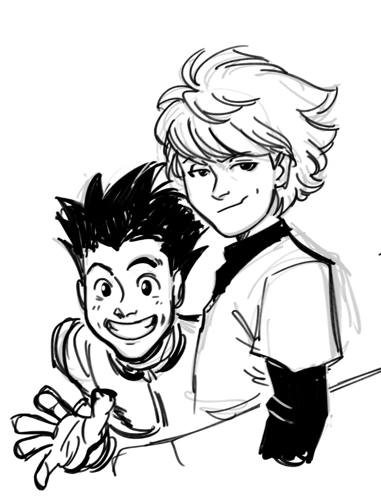 Gon and Killua from Hunter x Hunter smiling at the camera