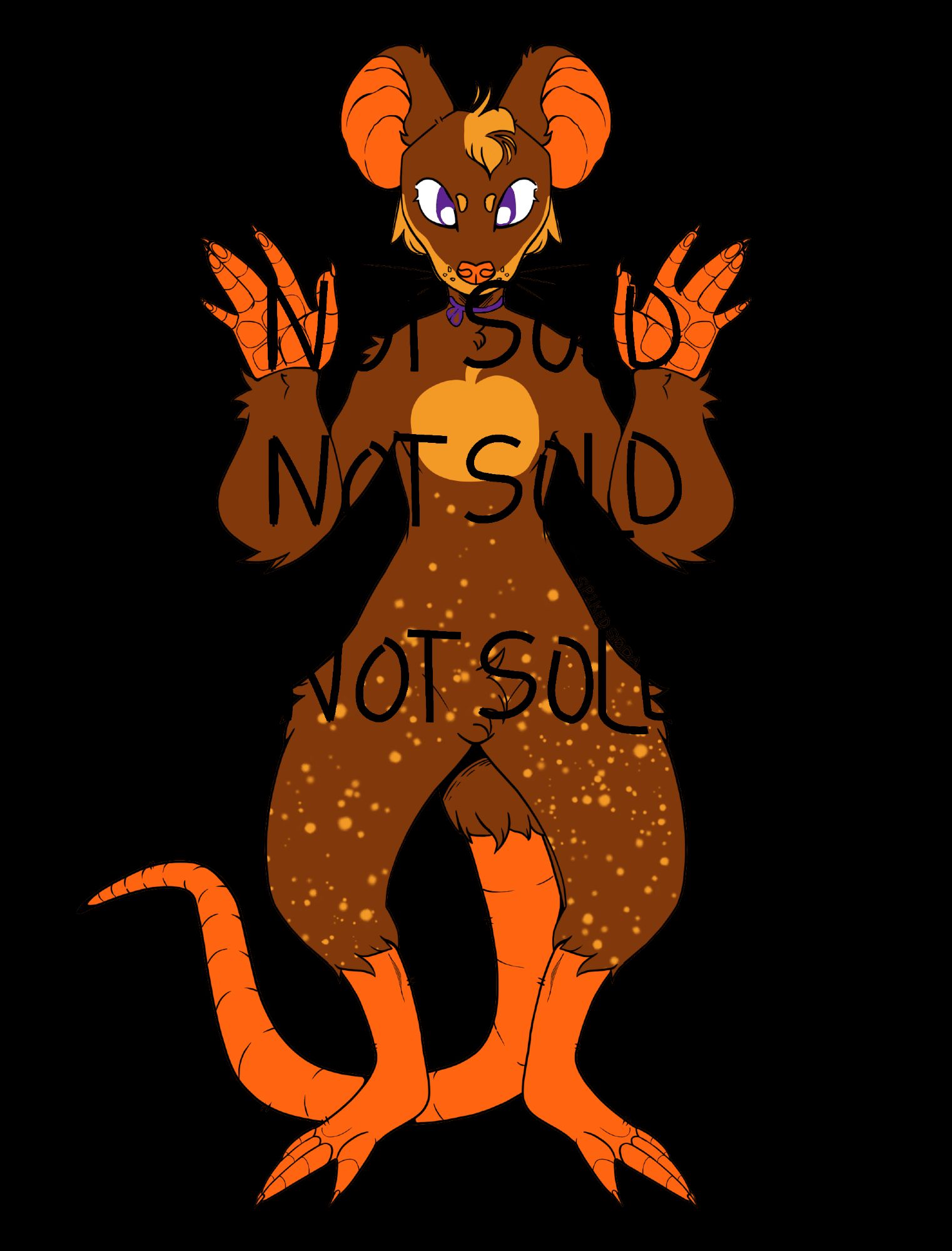 Brown rat with orange tail, nose, hands, inner ears, and feet. Light orange/yellow hair tuft, cheek floof, leg freckles and pumpkin marking on chest.