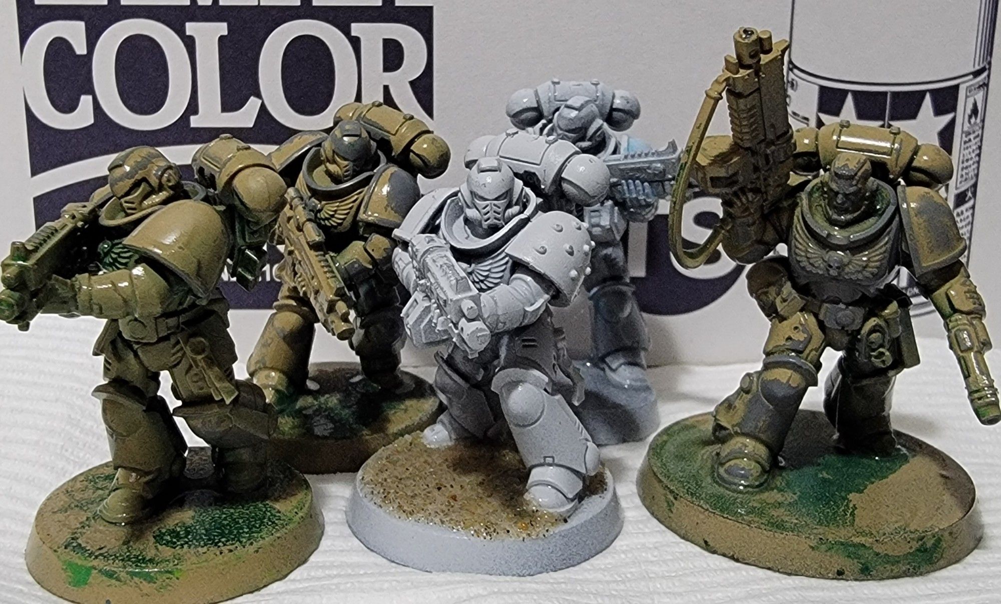 Five astartes emerge from Da Big Green Bath, ready for paint