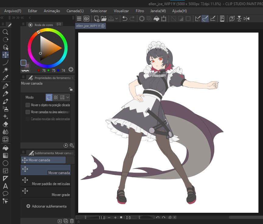 screenshot of clip studio paint workspace with a work in progress illustration of Ellen Joe from Zenless Zone Zero game