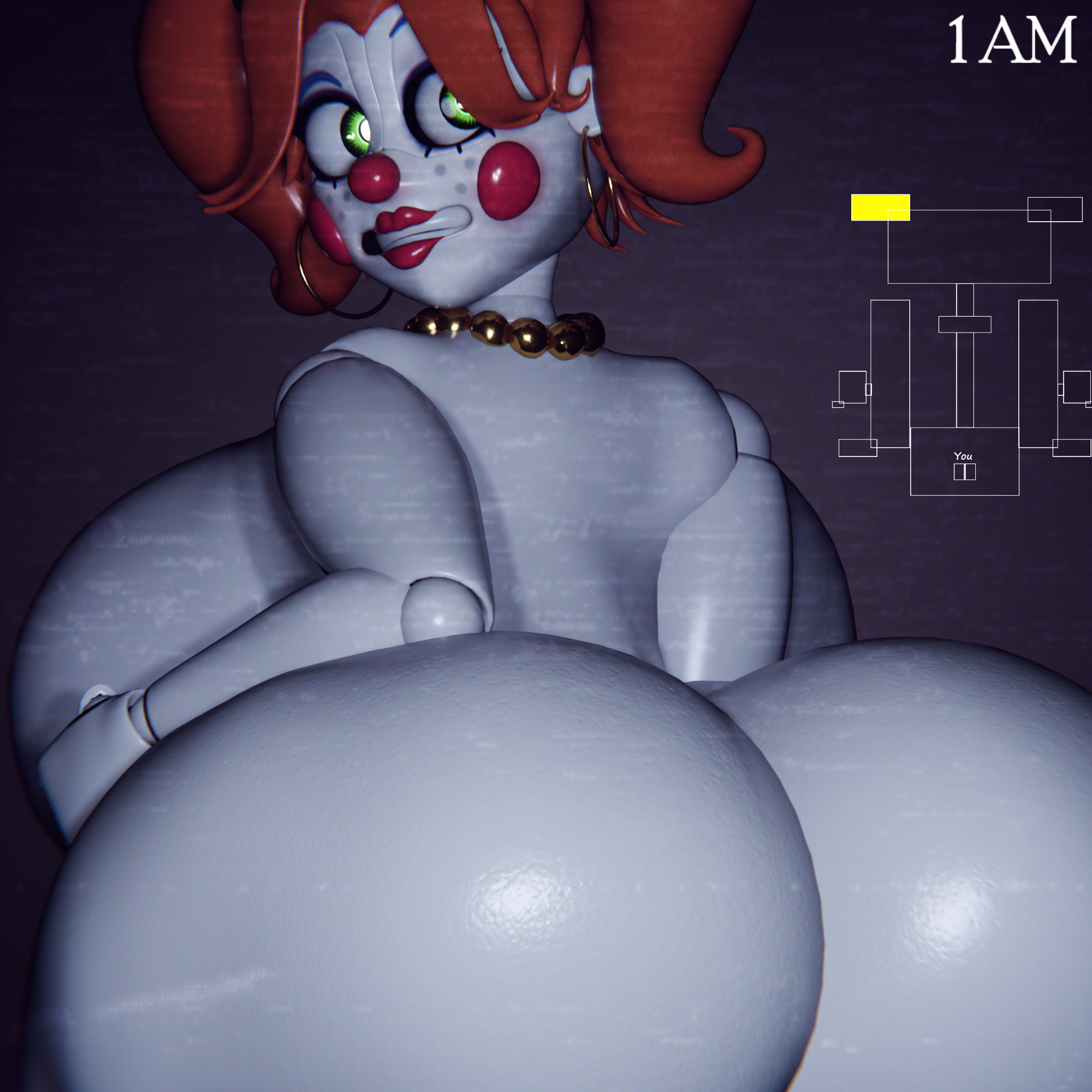 Clown Lady from Five Nights at Freddy's: Sister Location with a fat ass and huge tits. Based on an image by Fableeg.