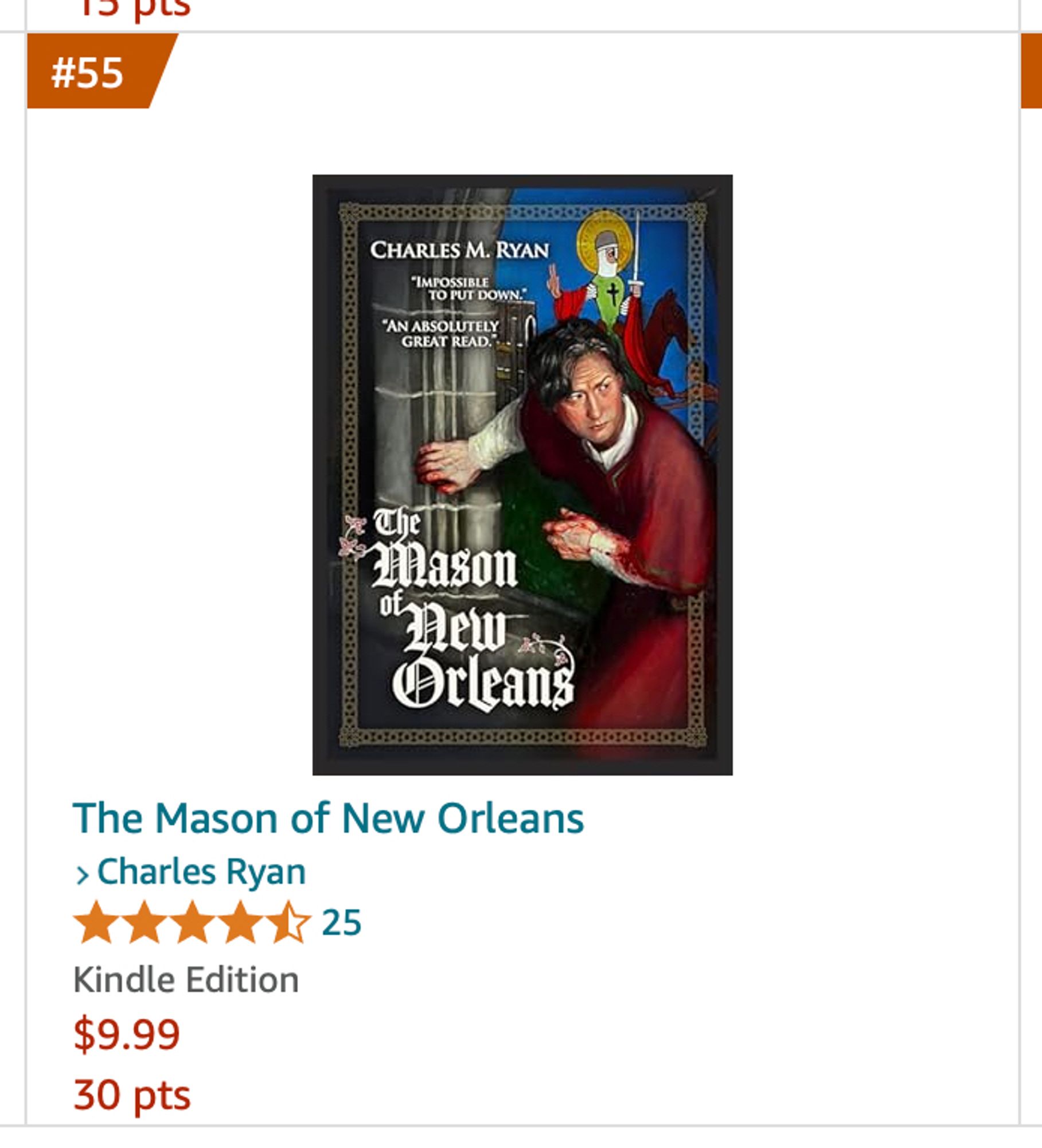 The Mason of New Orleans by Charles Ryan #55 Kindle Edition $9.99