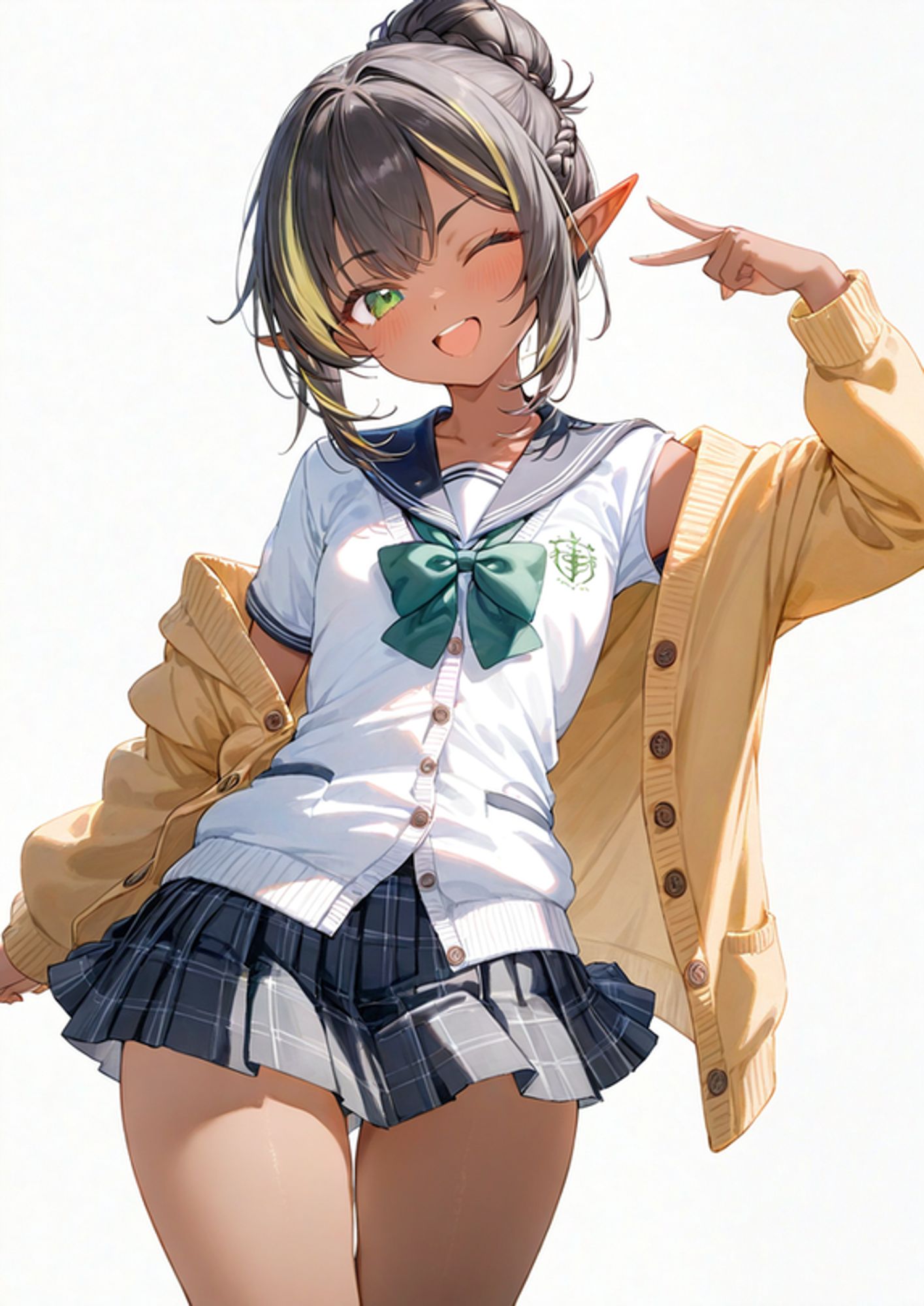 {"mode":"txt2img","model":"animaPencilXL_v500.safetensors","modelRefiner":"","prompt":"watercolor_pencil_drawing, 1girl, solo, dark_elf, (dark_skin)1.2, flat chest, school uniform, cardigan, one leg up, braided bun, streaked hair, wink, one eye closed, cowboy shot, masterpiece, best quality, white_background, zettai ryouiki","initImg":"","initStrength":"0","inpaintMask":"","promptNeg":"(bad anatomy)1.4, (low quality)1.3, (lowres)1.3, (worst quality)1.3, (bad quality)1.3, (bad fingers)1.3, long body, bad hands, normal quality, ugly, error, extra fingers, bad proportion, bad feet, missing limb, jpeg artifacts, text, signature, watermark, username, artist name","w":"1088","h":"1536","seed":"75675849","sampler":"k_euler","scaleTxt":"7.5","refineFrac":"1","steps":"20"}