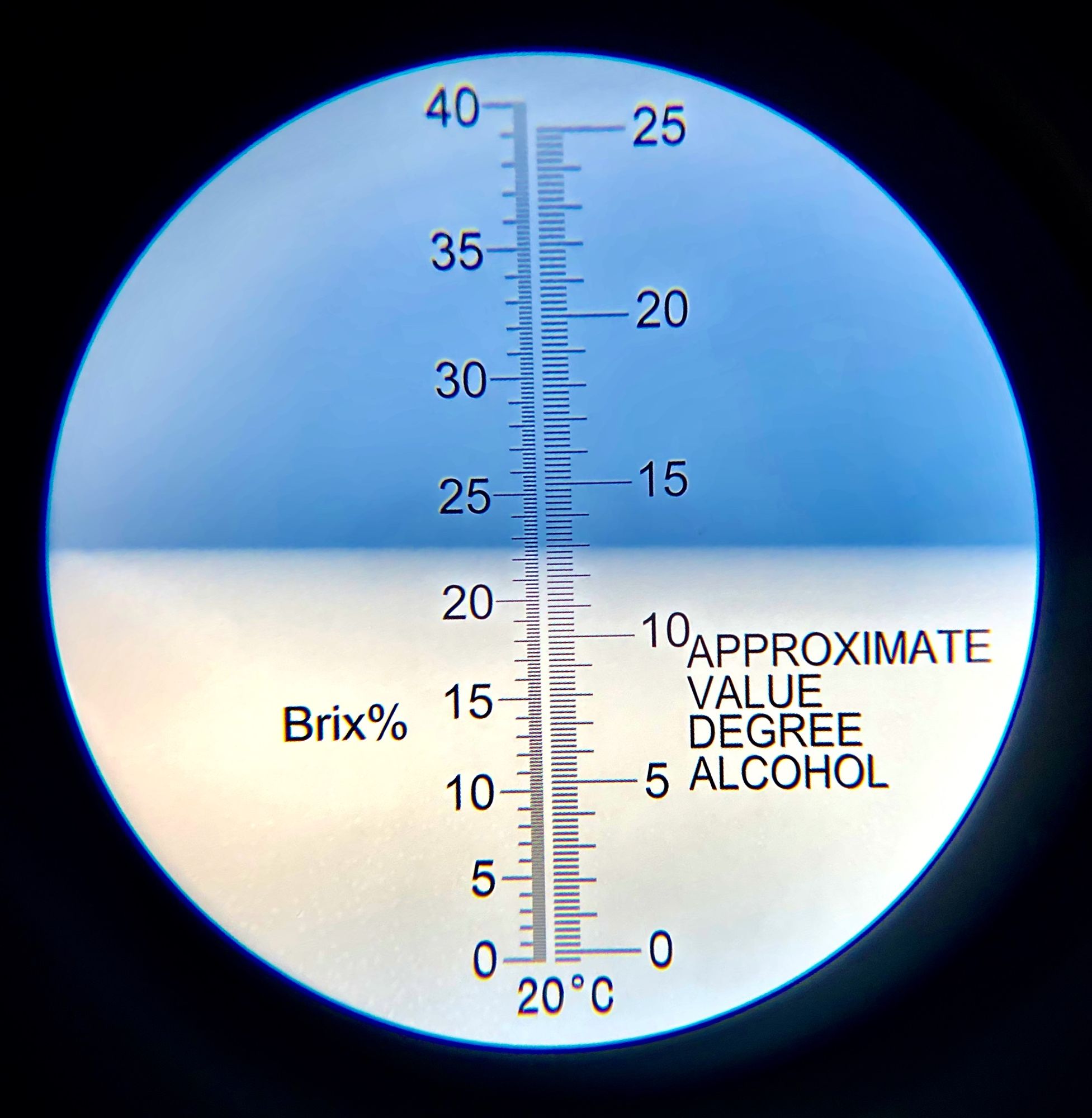 refractometer shows 22.5%, approx average in the field