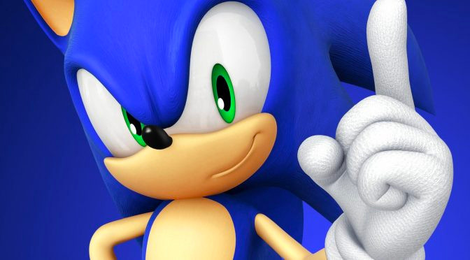 It's me, Sonic the Hedgehog! Pointing in front of a blue background