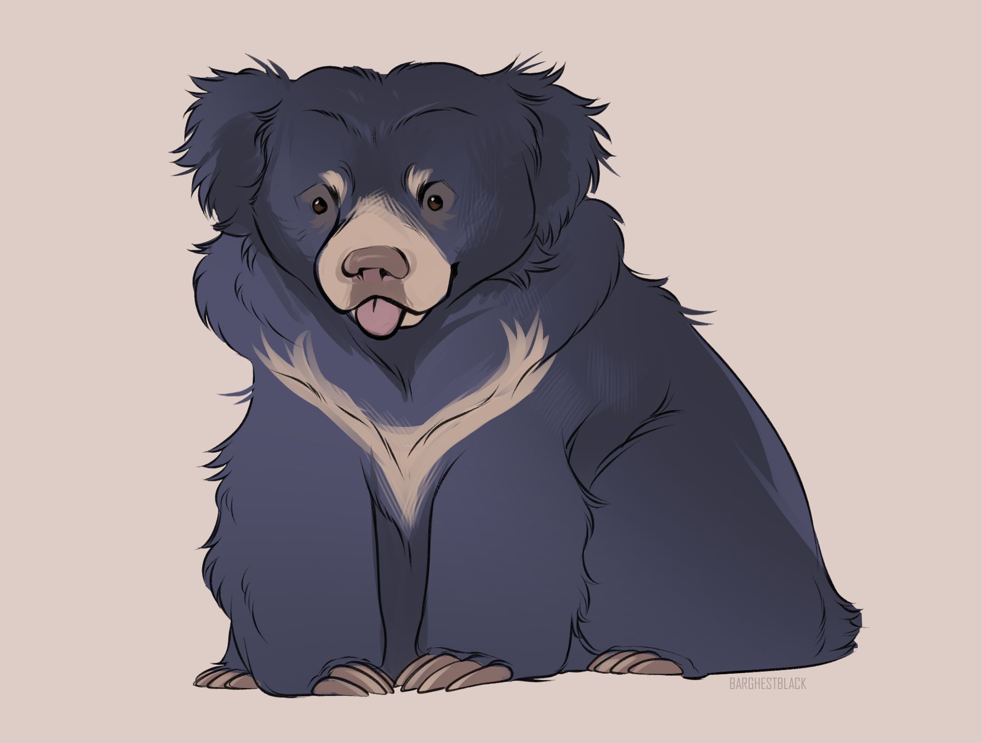 Drawing of a sloth bear sitting