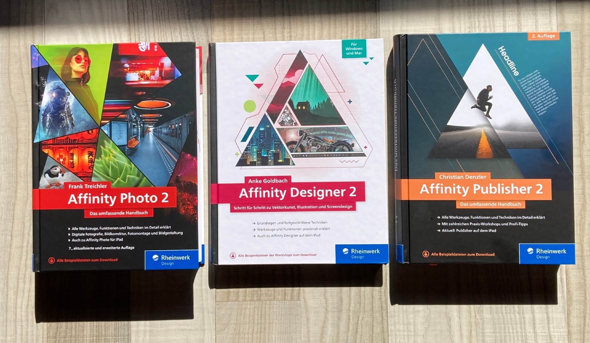 Bookcovers of the Affinity Suite books (Photo 2, Designer 2 and Publisher 2)