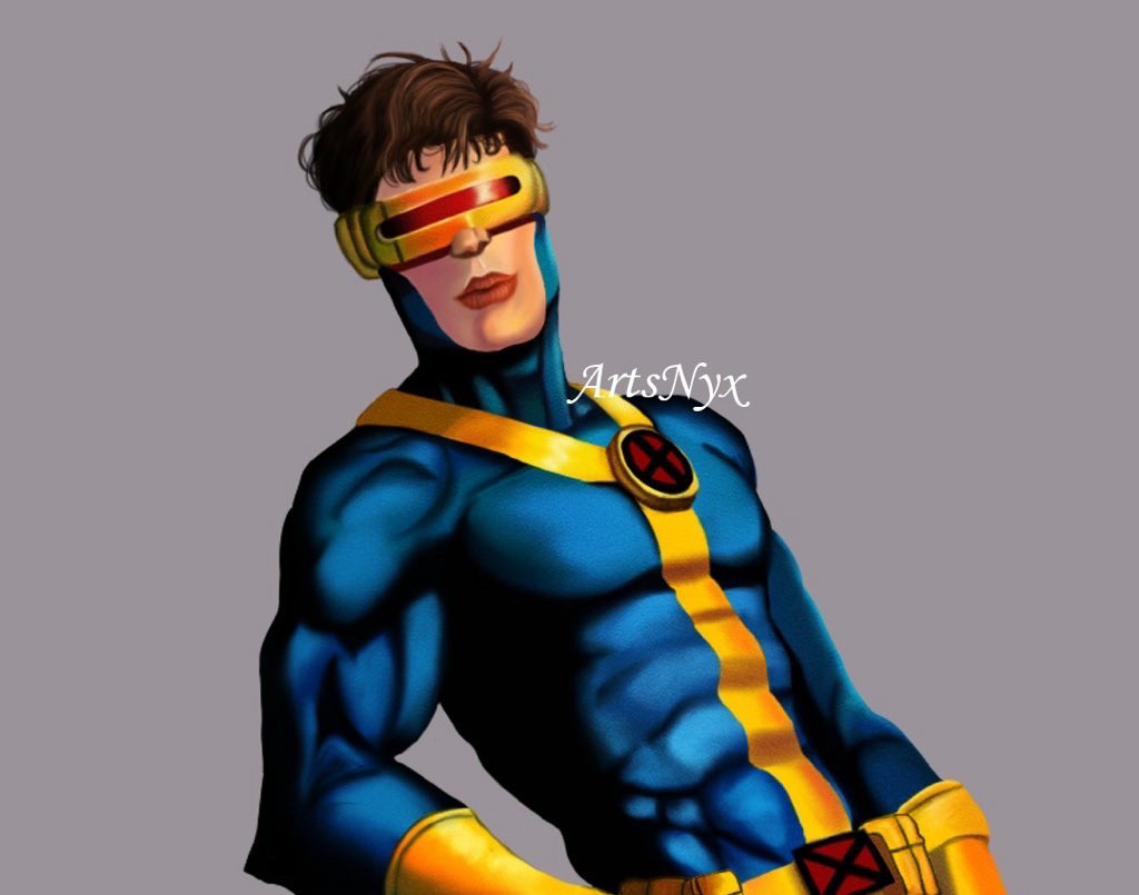 Arte finalizada do Scott Summers, mas conhecido como Ciclope, em seu traje dos X-men