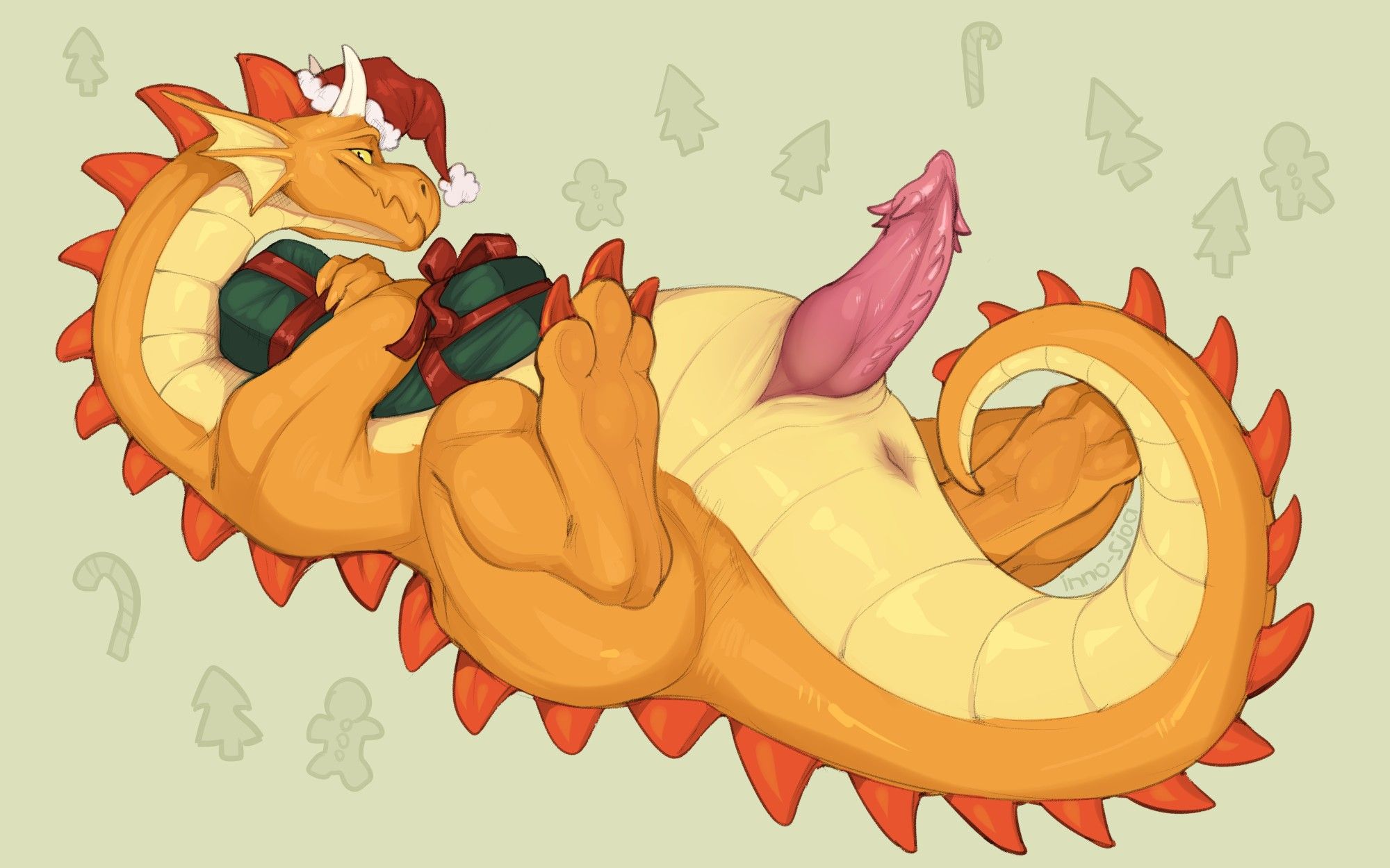 Orange Dragon shows off his penis as a gift for Christmas