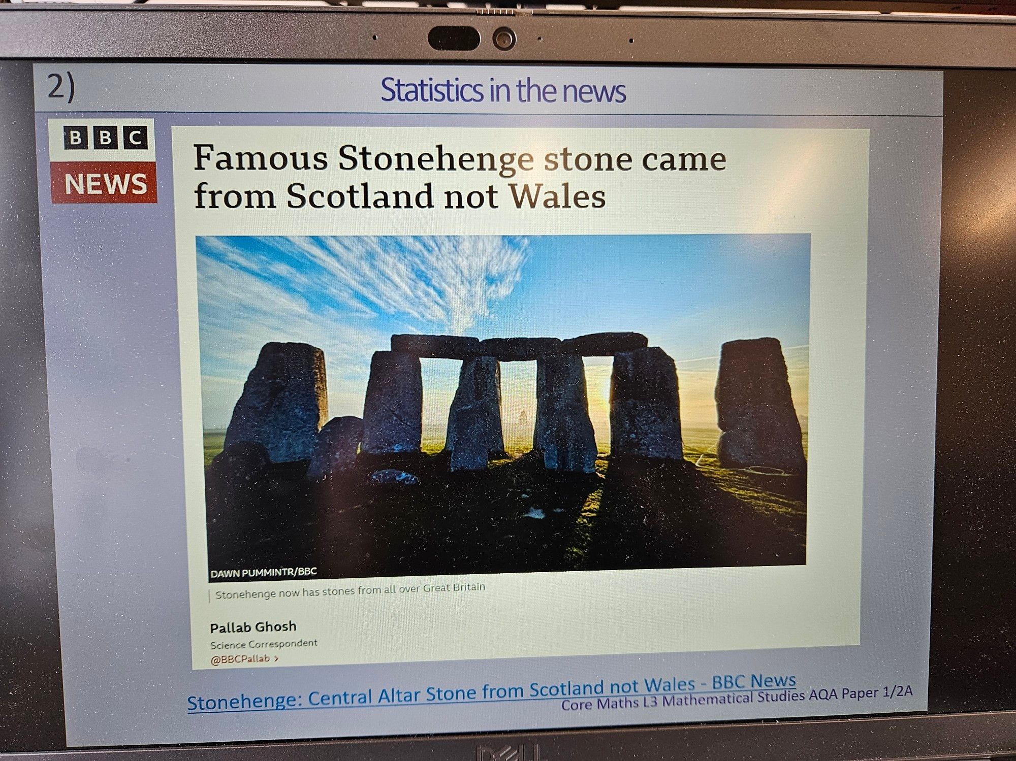 A news story with the headline "Famous Stonehenge stone came from Scotland not Wales" and a photo of Stonehenge