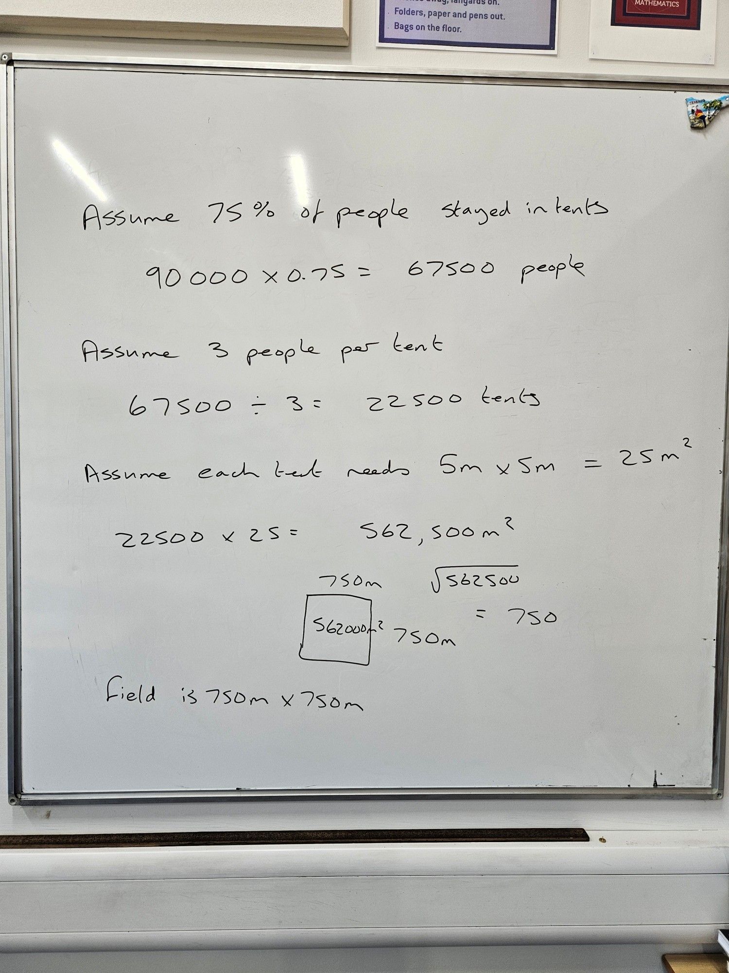 A calculation for how much space would be needed for the tents at Leeds Festival