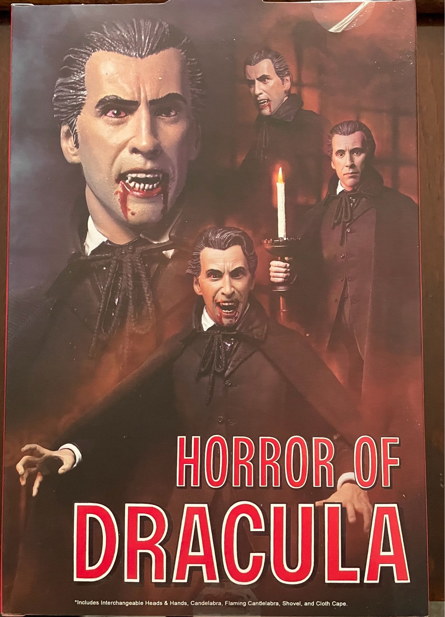 Back of the action figure box showing the Dracula action figure in multiple poses.