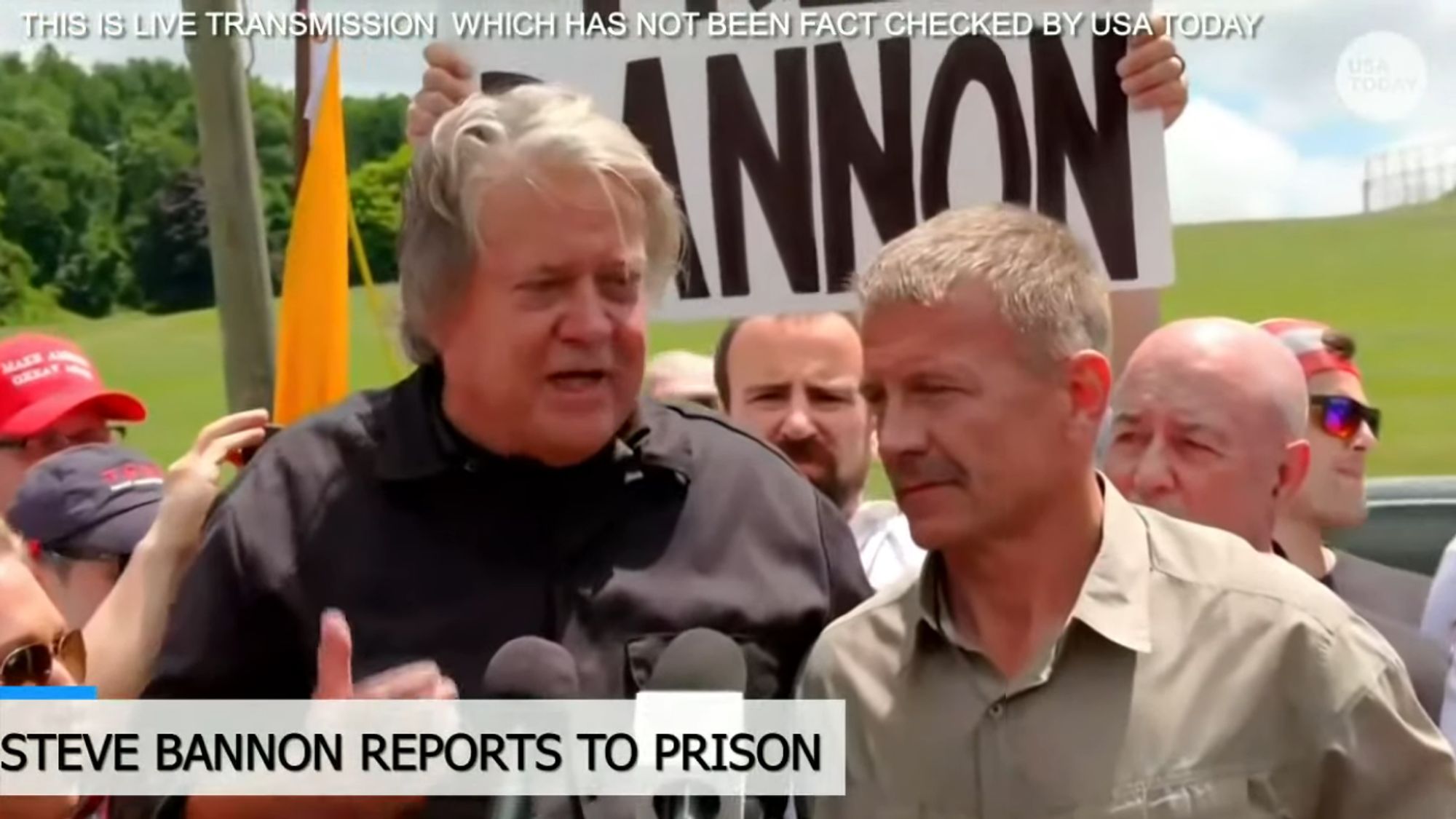 Steve Bannon and Erik Prince, live outside the Federal prison in Danbury, Connecticutt.