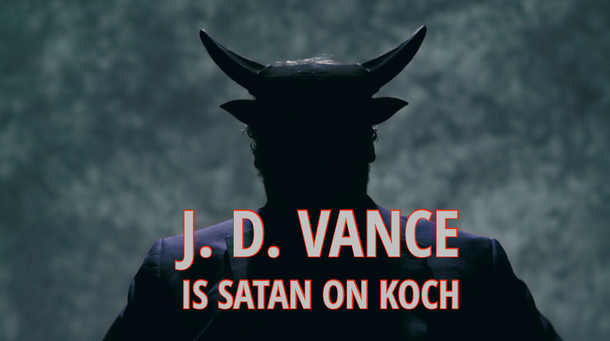 Silhouette of Satan. Caption: JD Vance is Satan on Koch. 