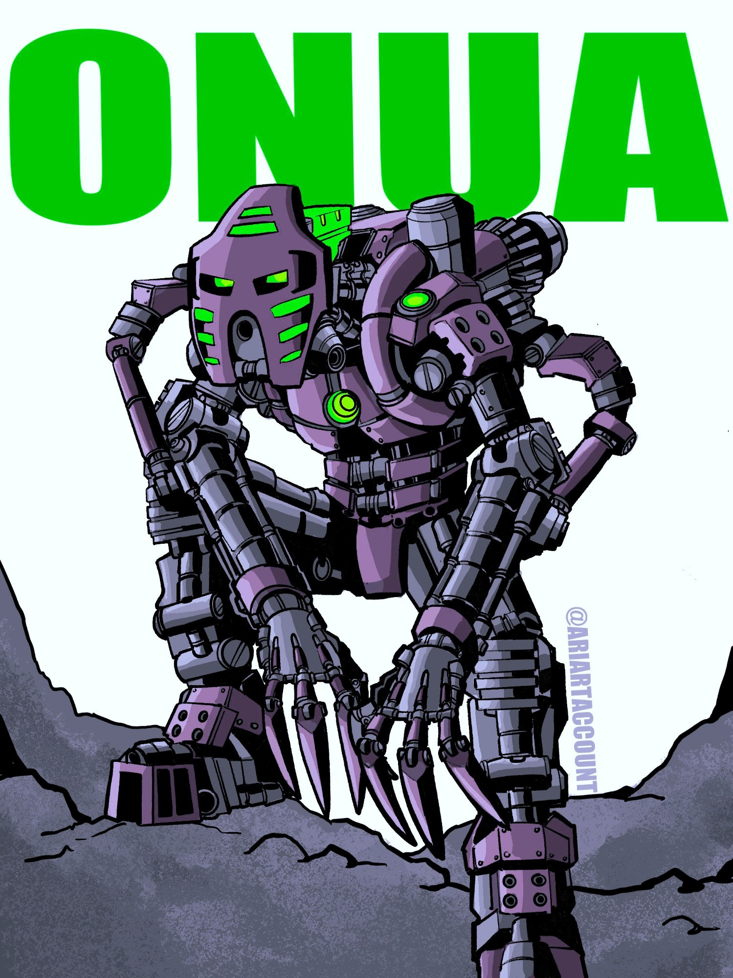 Toa Onua, from the BIONICLE franchise, although he has a much more purple hue to his metal armor