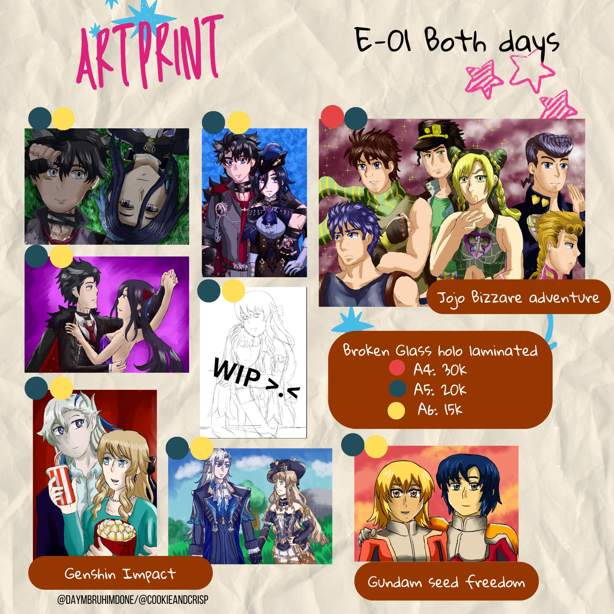 Jojo bizzare adventure, wriorinde, neuvia , asucaga artprints