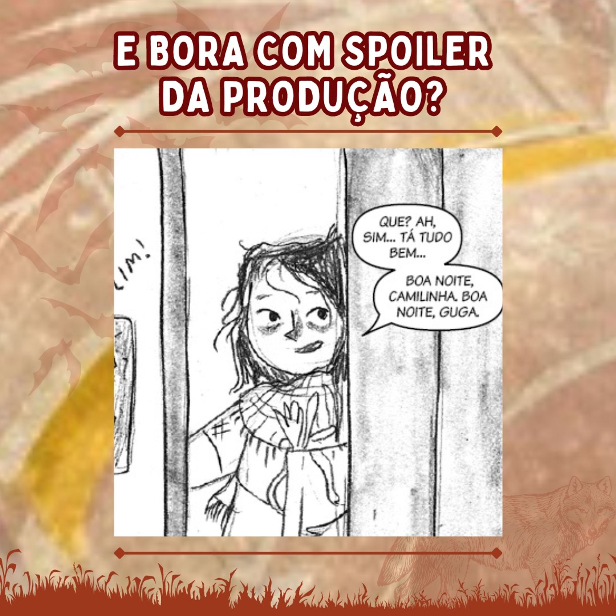 ilustração de menina na porta, dizendo que sim, tá tudo bem, e dando boa noite