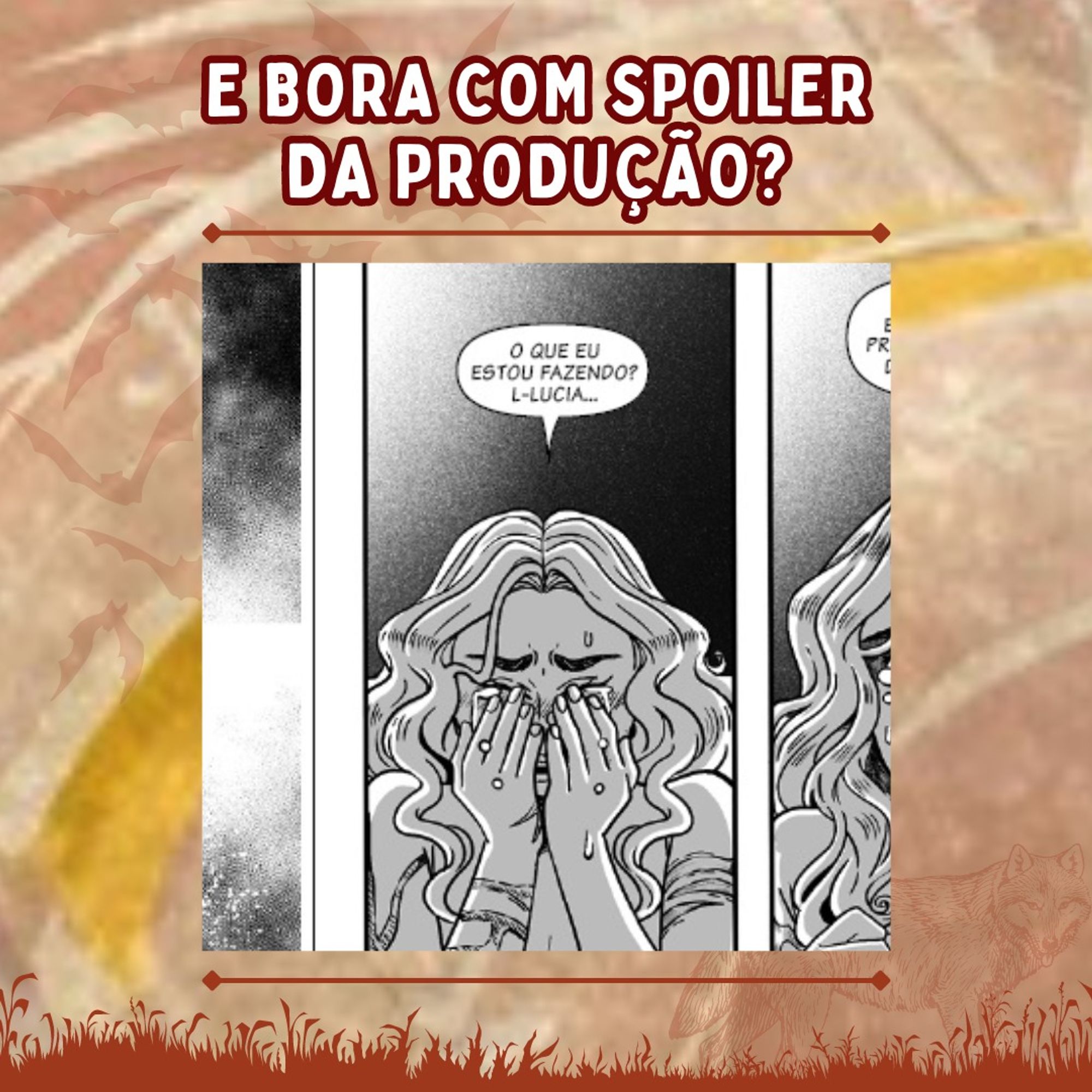 ilusttação de mulher de cabelos compridos, com as mãos no rosto, cobrindo os olhos: o que eu estou fazendo? Lúcia...