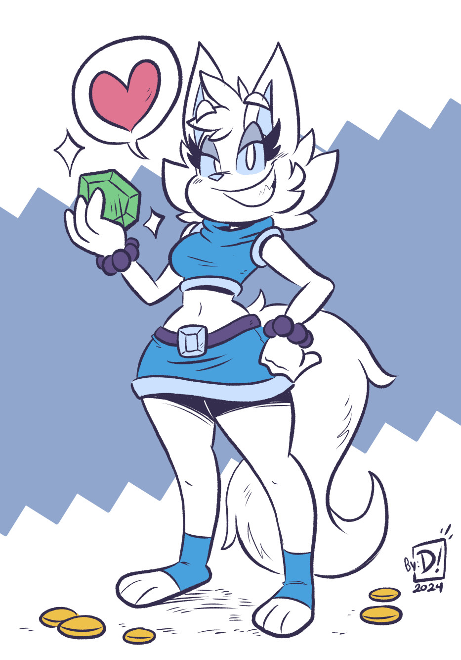 Christy in a casual outfit, holding a green gemstone.