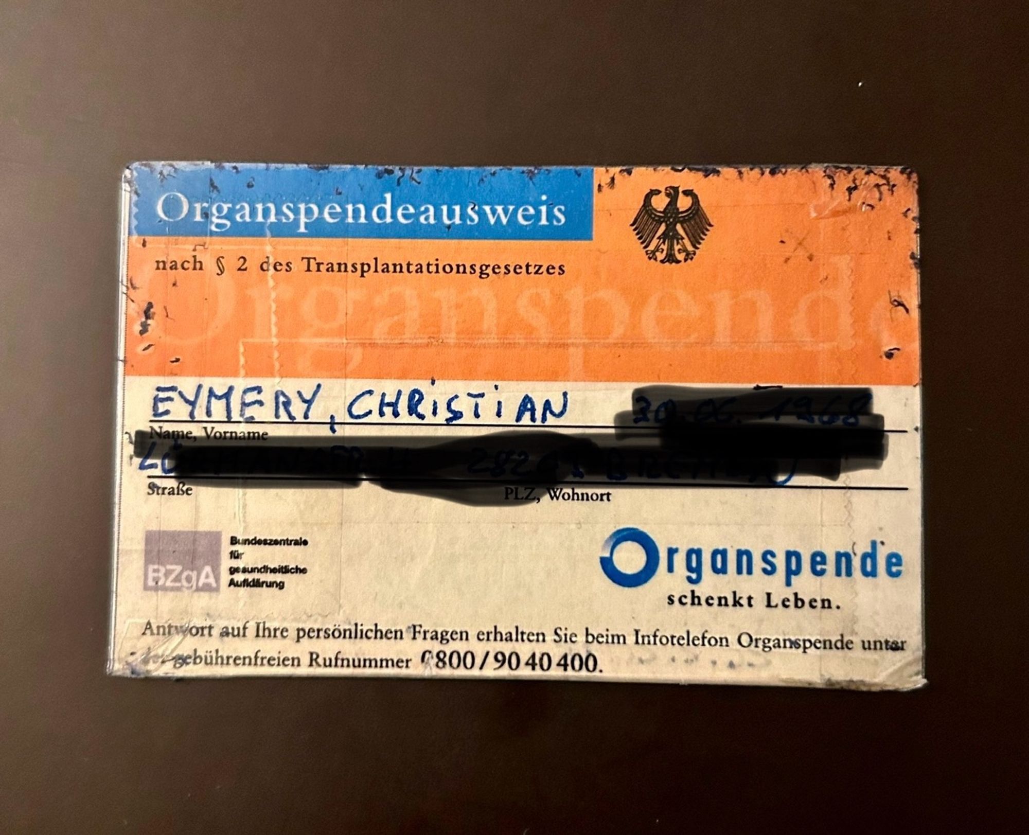 Foto meines Organspende-Ausweises