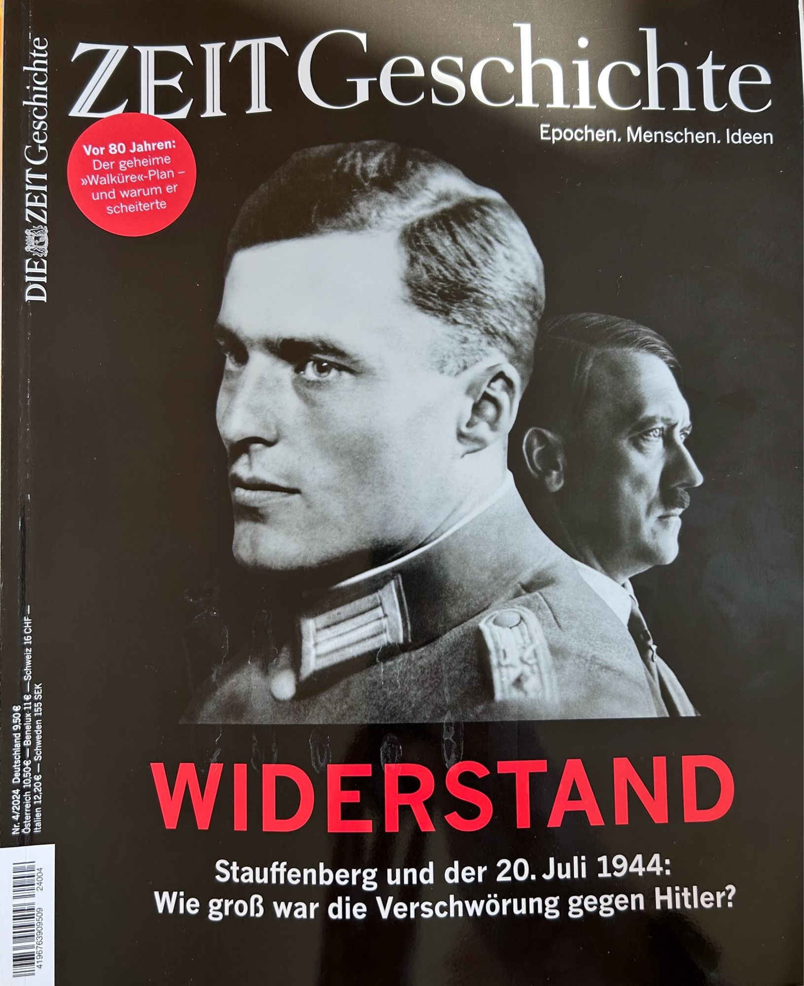 Titelblatt des Heftes von Zeit Geschichte mit Stauffenberg im Vorder- und Hitler im Hintergrund. Titel: Widerstand Stauffenberg und der 20. Juli 1944 - Wie groß war die Verschwörung gegen Hitler?