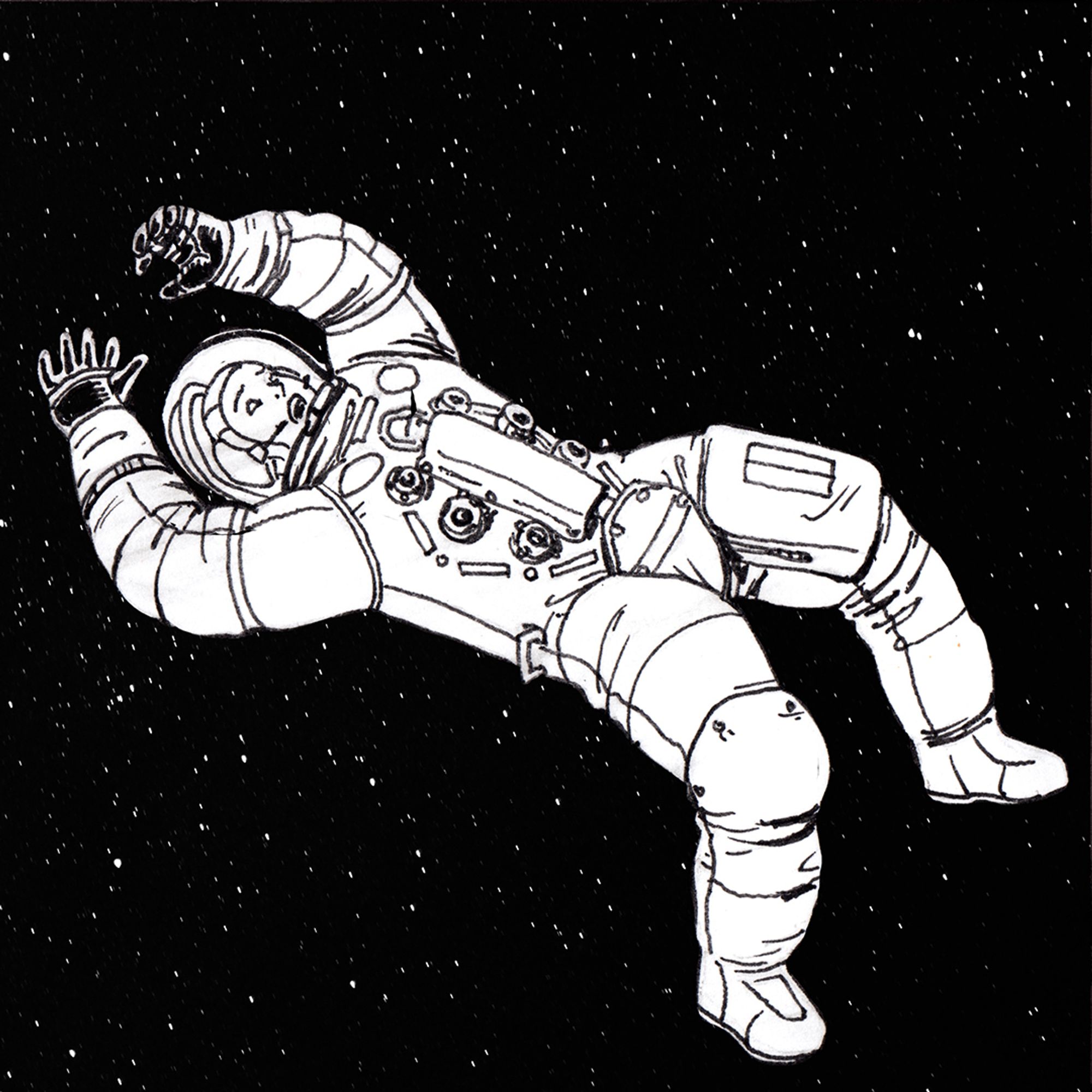 Detail from a recent commission - a female astronaut clad in an Apollo A7L IVA suit hurled from her capsule after a catastrophic failure.