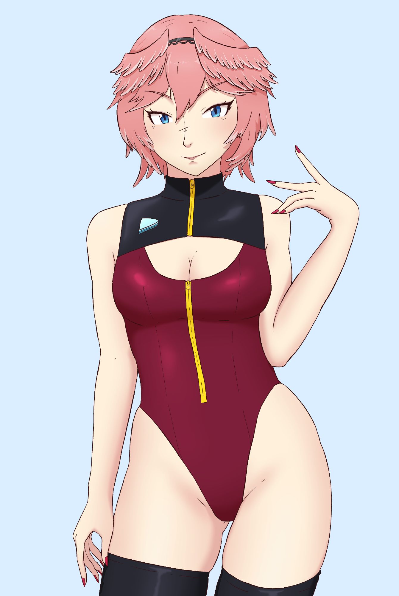 Hololive Vtuber Takane Lui posing in a one-piece swimsuit