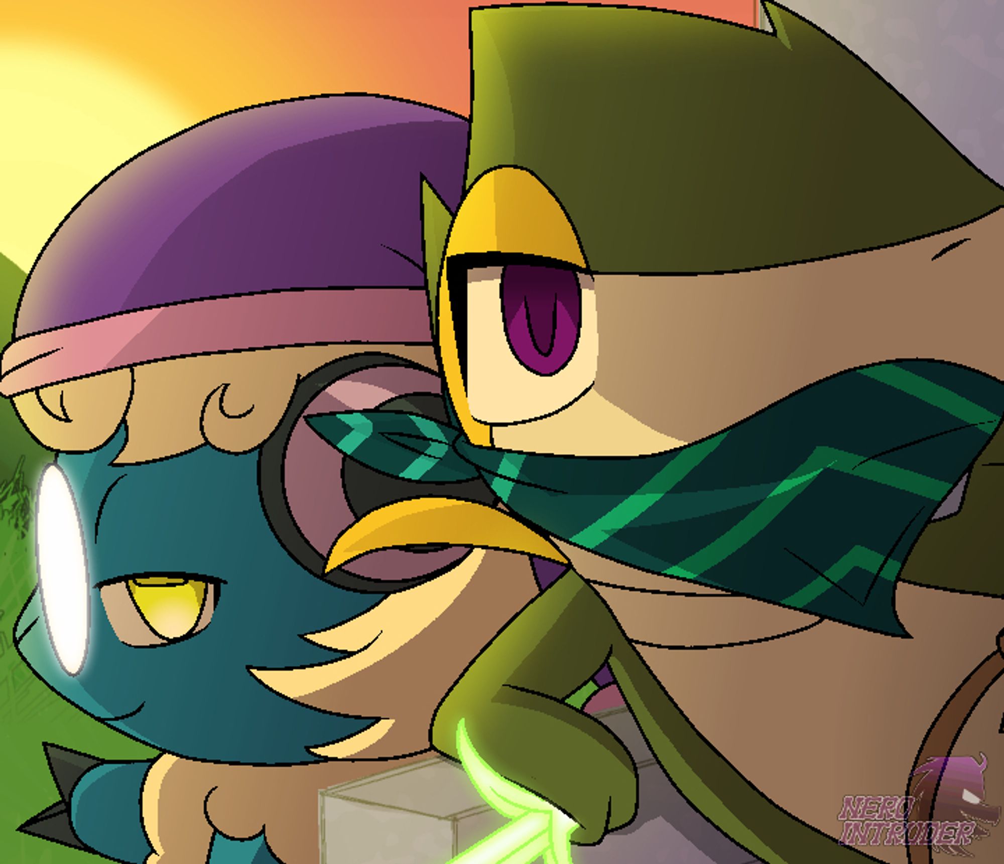 Closeup of Damara the Mareep and Avalon the Snivy from PMD Nightfall