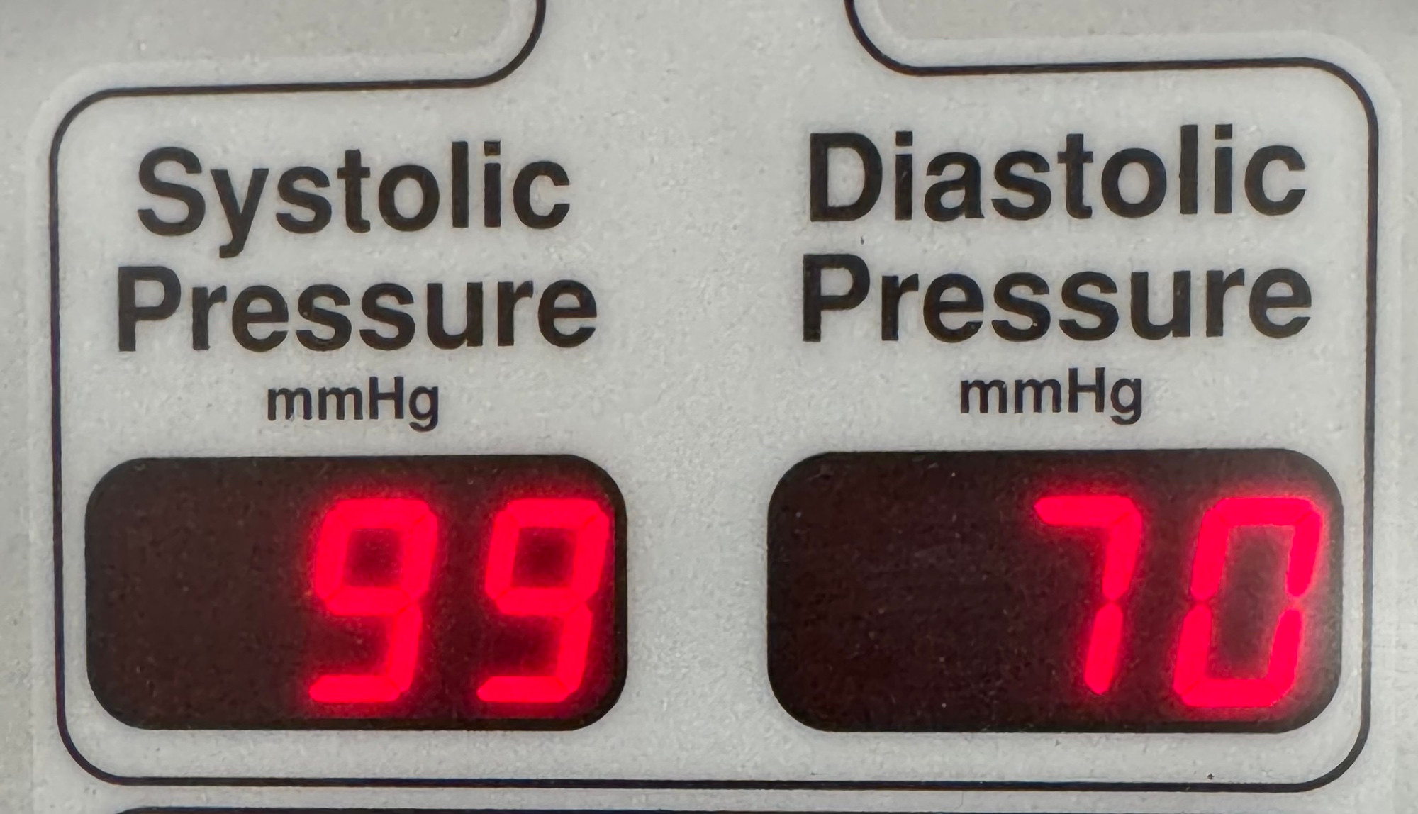 Blood pressure is 99 over 70