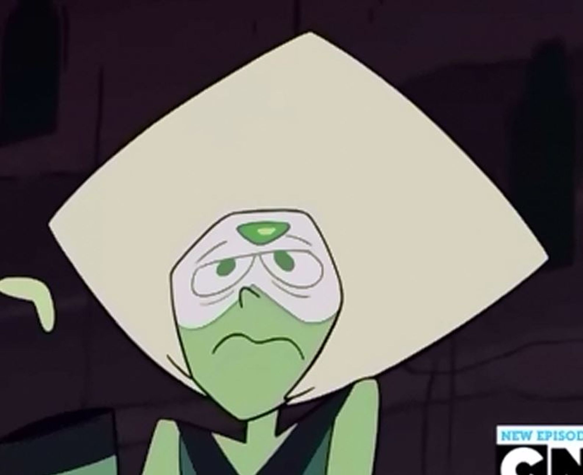 Screencap of Peridot from Steven Universe looking both exhausted and exasperated