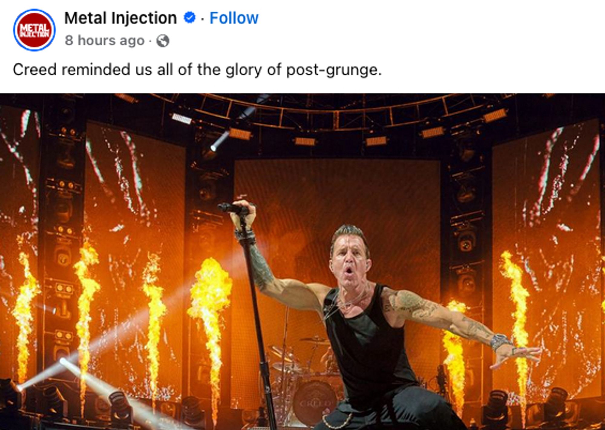 picture of the dipshit from Creed with the caption "Creed reminded us all of the glory of post-grunge" lmao fuck off