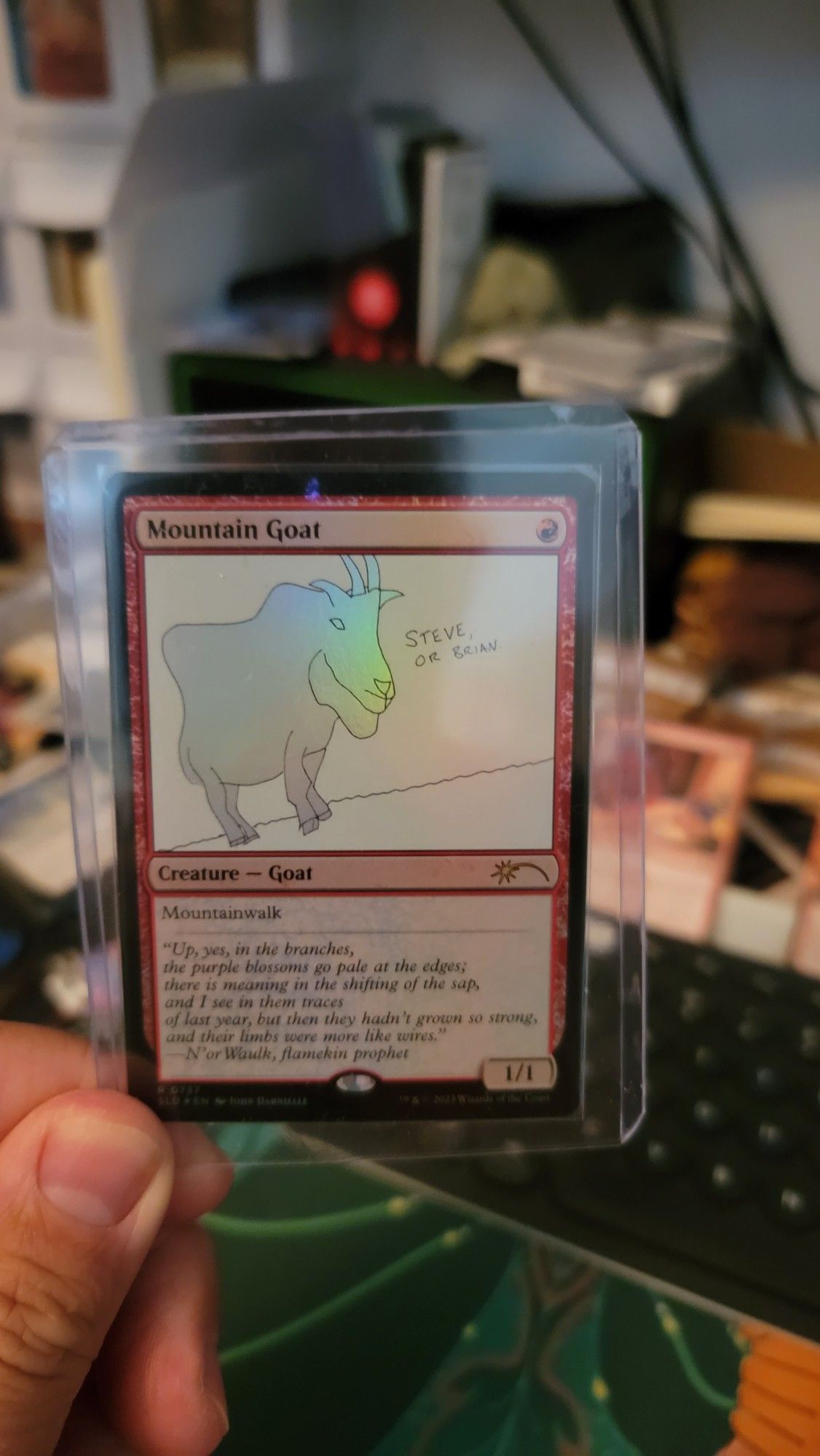 A Mountain Goat Magic card, with art by John Darnielle. This is the bonus card from Secret Lair.