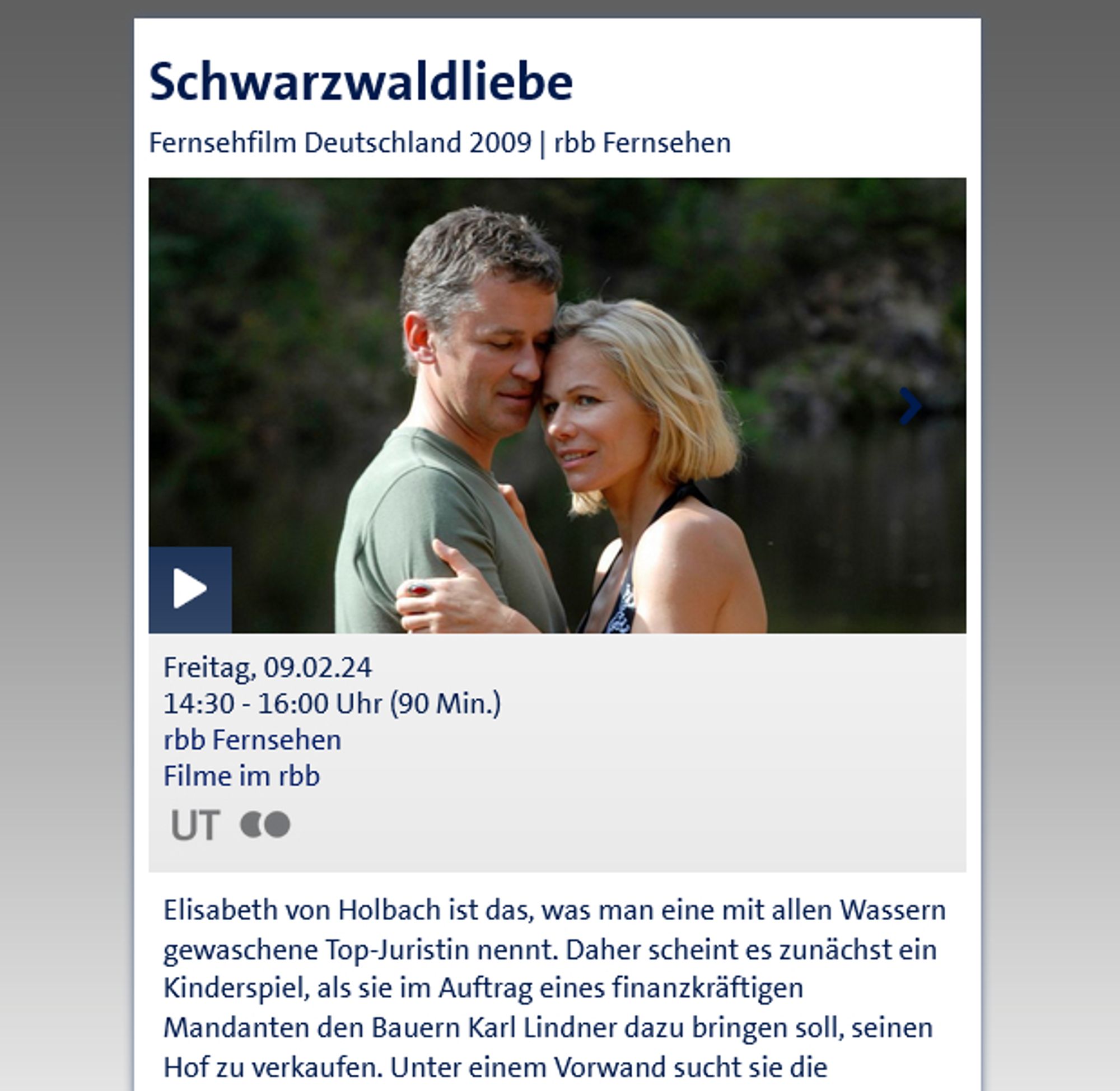 Programmtipp im rbb: "Schwarzwaldliebe", 2009, von letztem Wochenende, allerschlimmstes ÖR-Groschenheftformat, NATÜRLICH VON MEINEN BEITRÄGEN