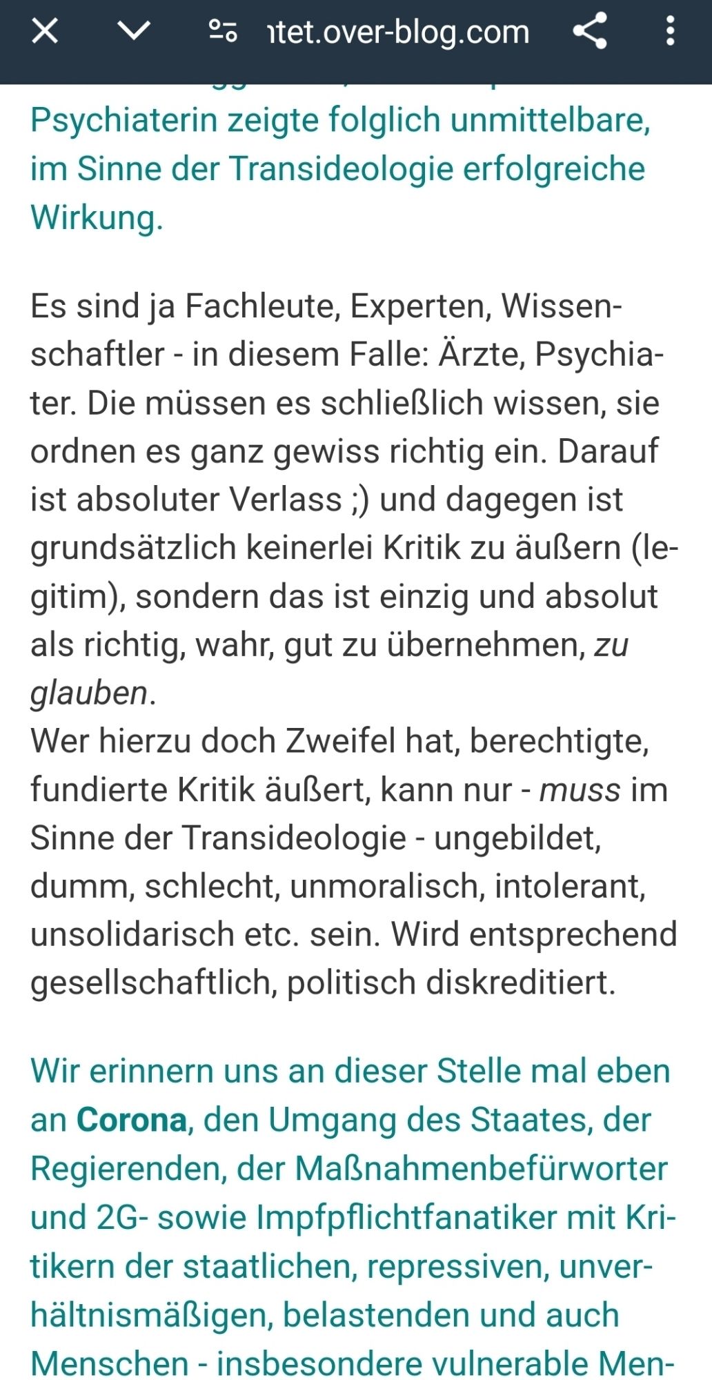 Trans feindlicher Ausschnitt aus ihrem Blog.