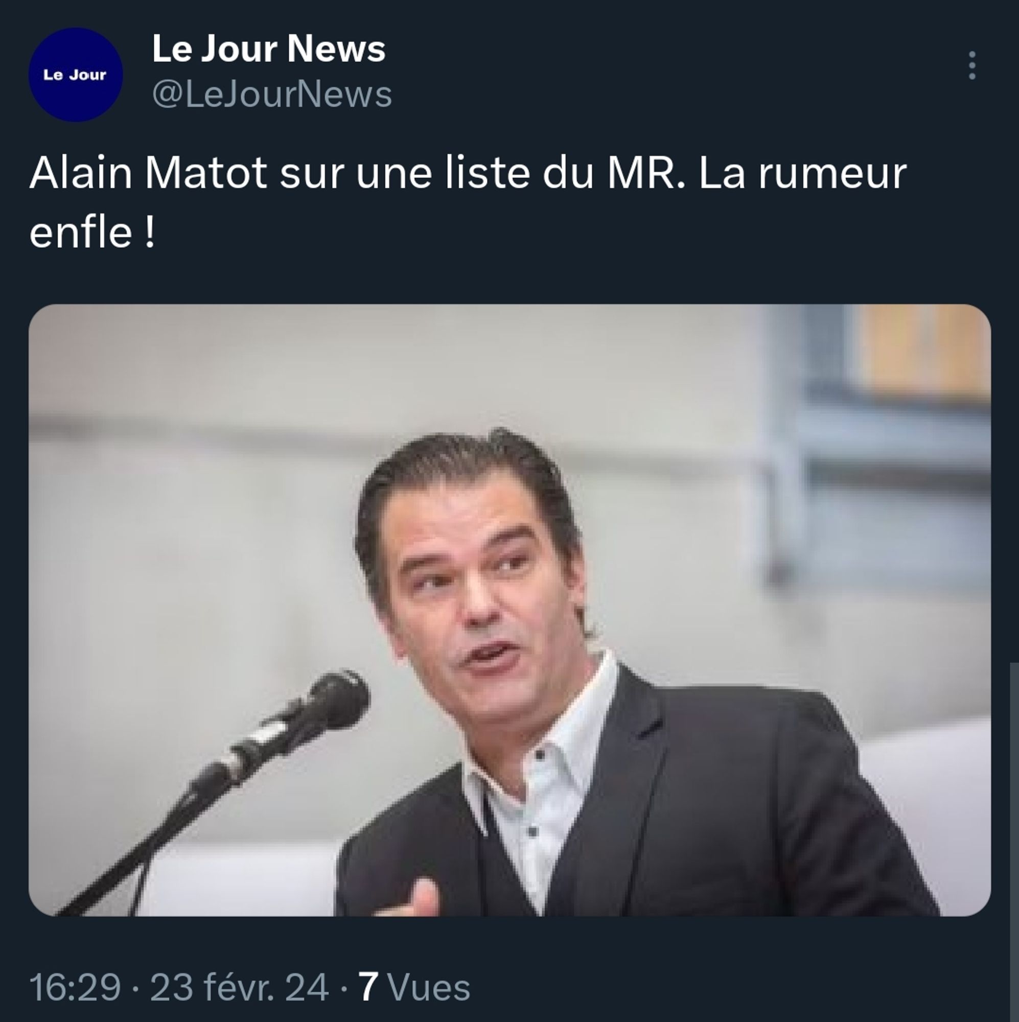 Capture d'écran du titre de l'article du jour news