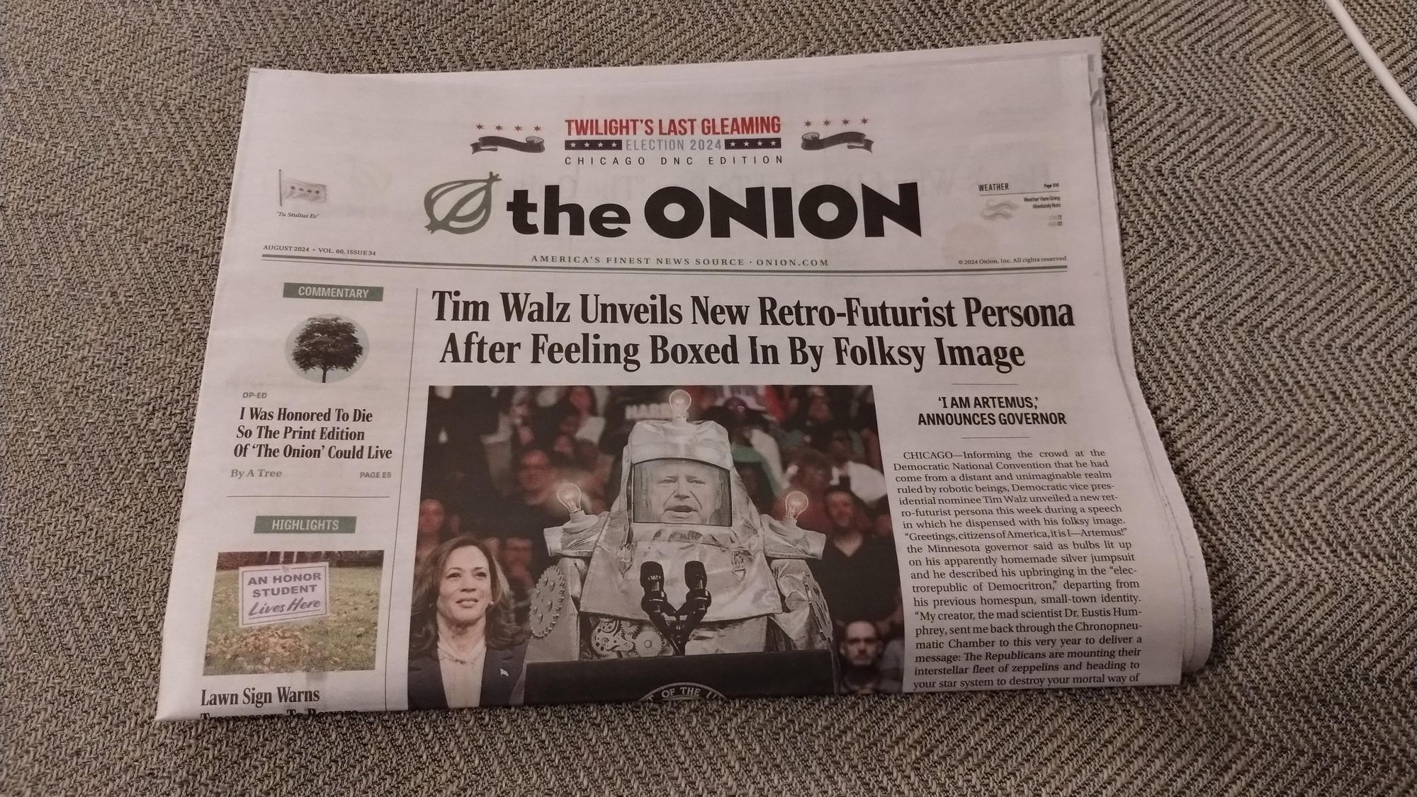 Newspaper that says "The Onion" at the top.