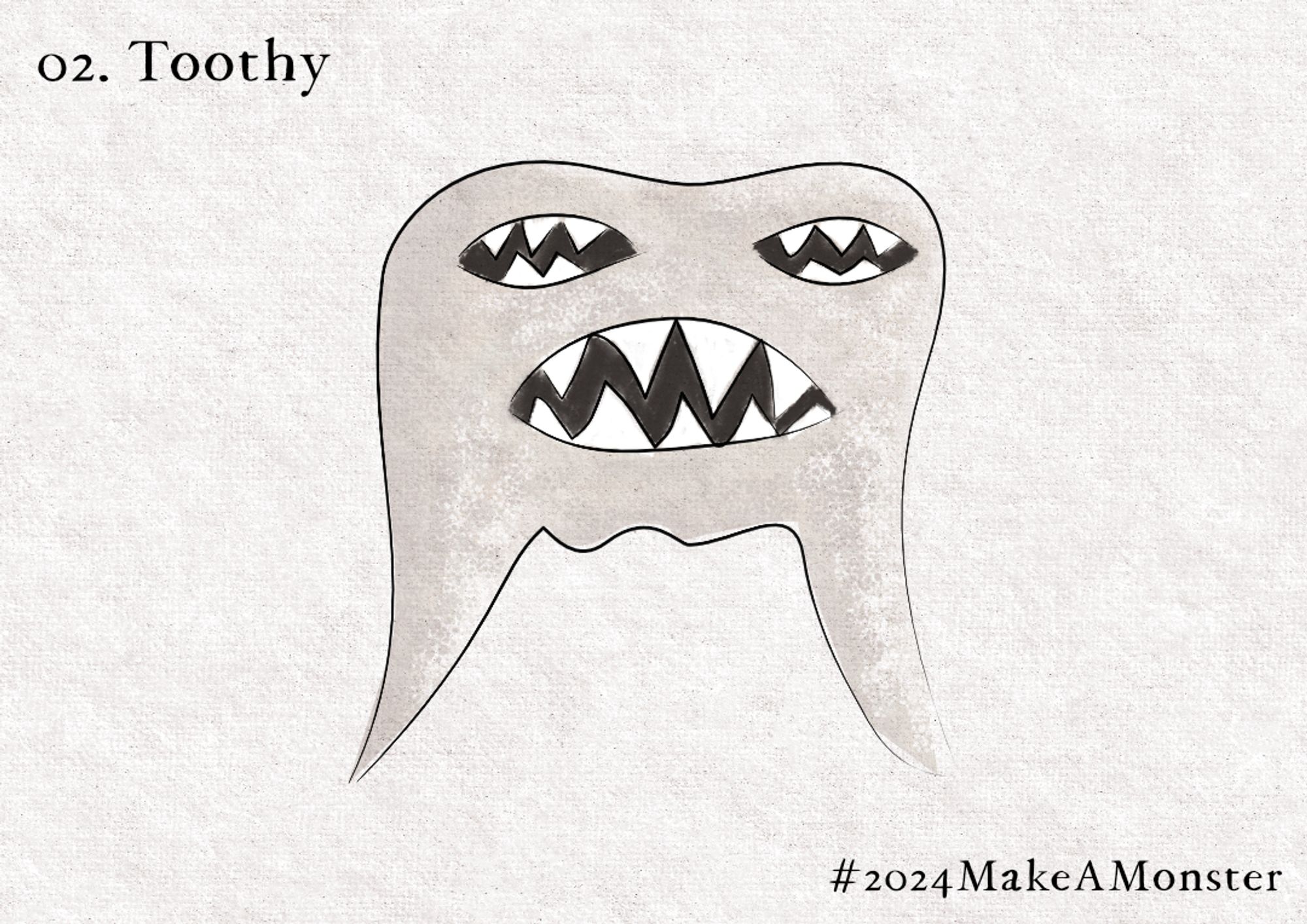 Digital drawing of a tooth monster shaped like a tooth with a toothy mouth and toothy eyes. Aaaaaargh.